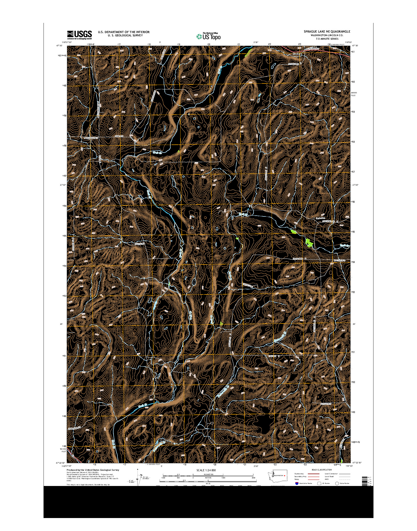 USGS US TOPO 7.5-MINUTE MAP FOR SPRAGUE LAKE NE, WA 2013