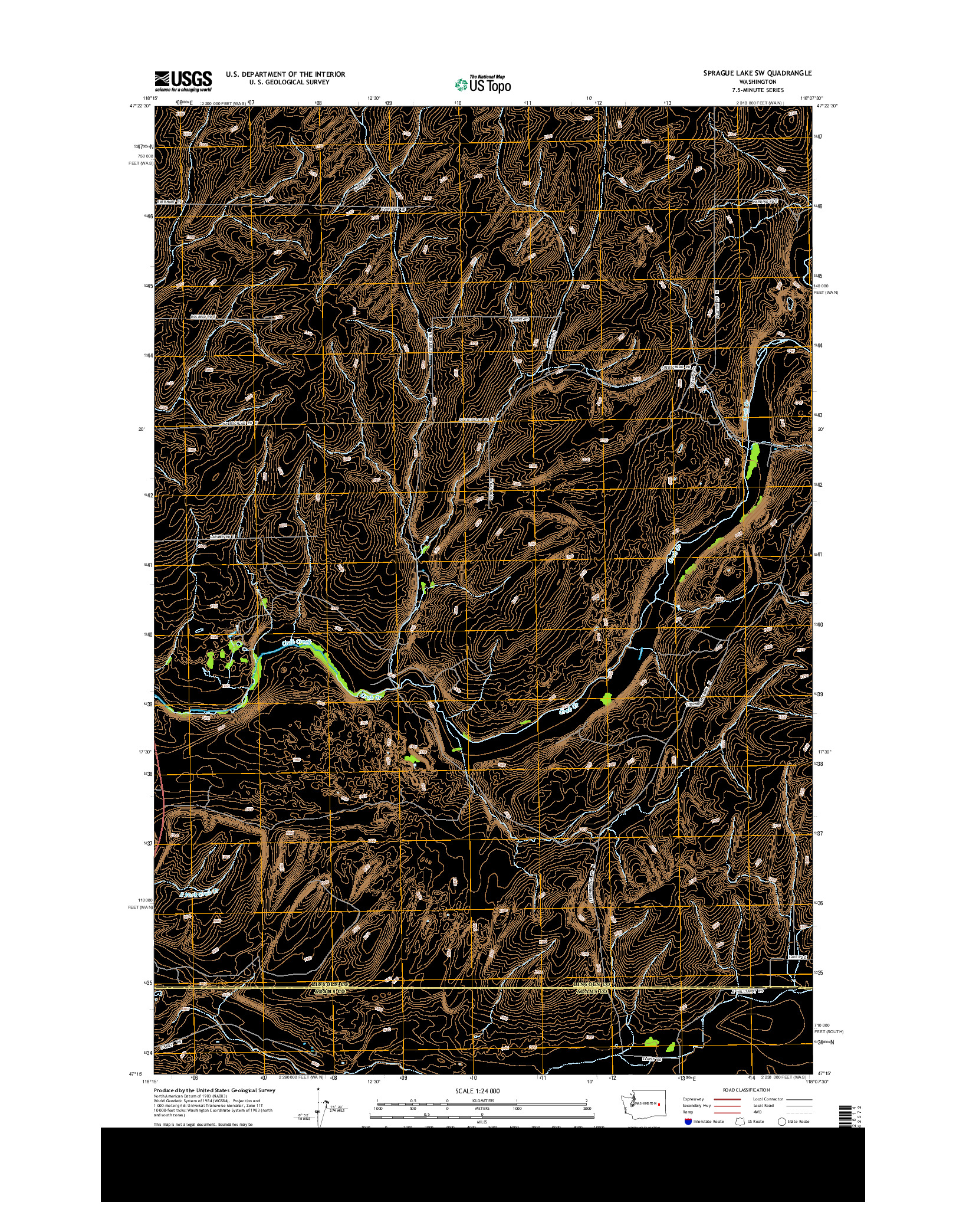 USGS US TOPO 7.5-MINUTE MAP FOR SPRAGUE LAKE SW, WA 2013