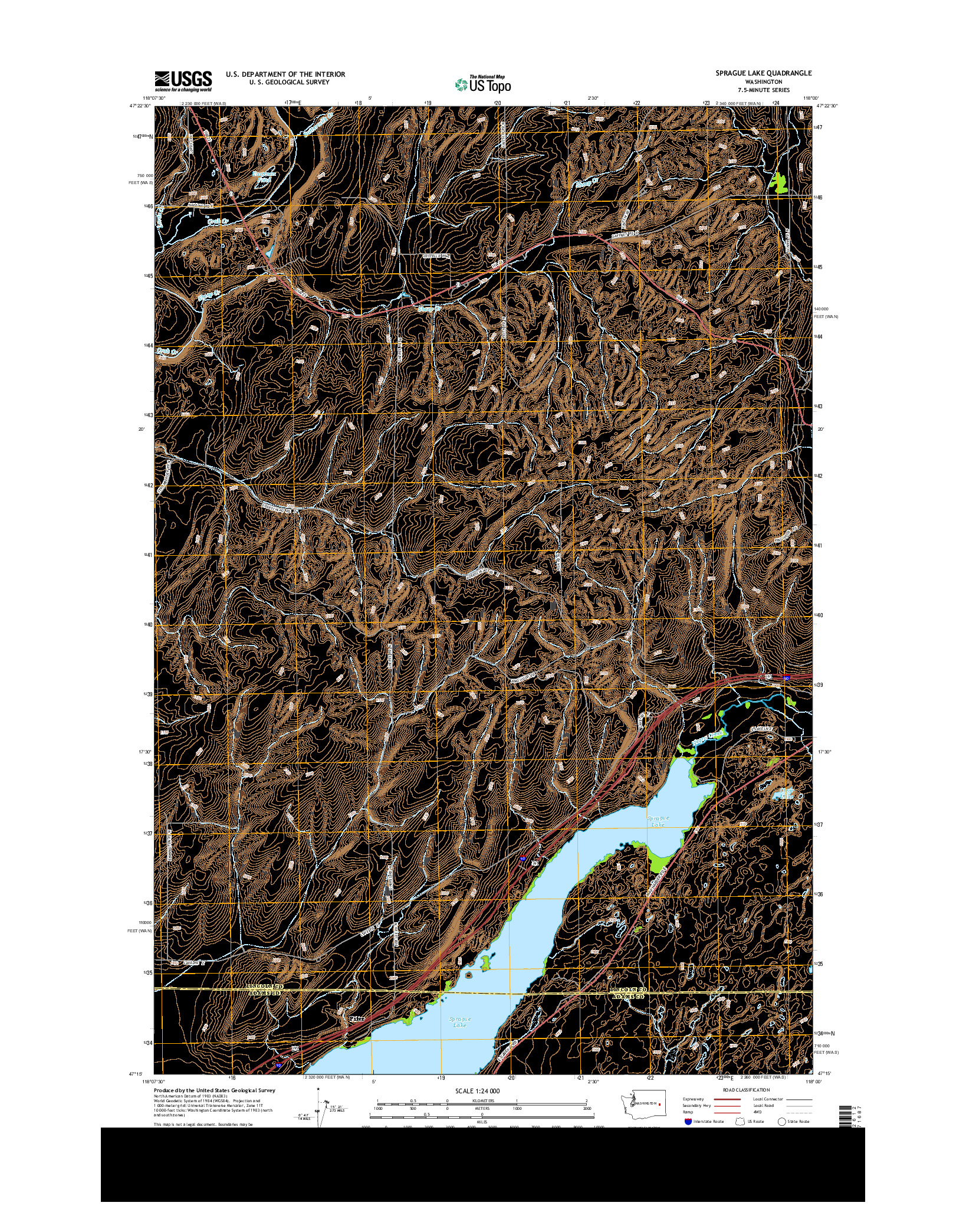 USGS US TOPO 7.5-MINUTE MAP FOR SPRAGUE LAKE, WA 2013