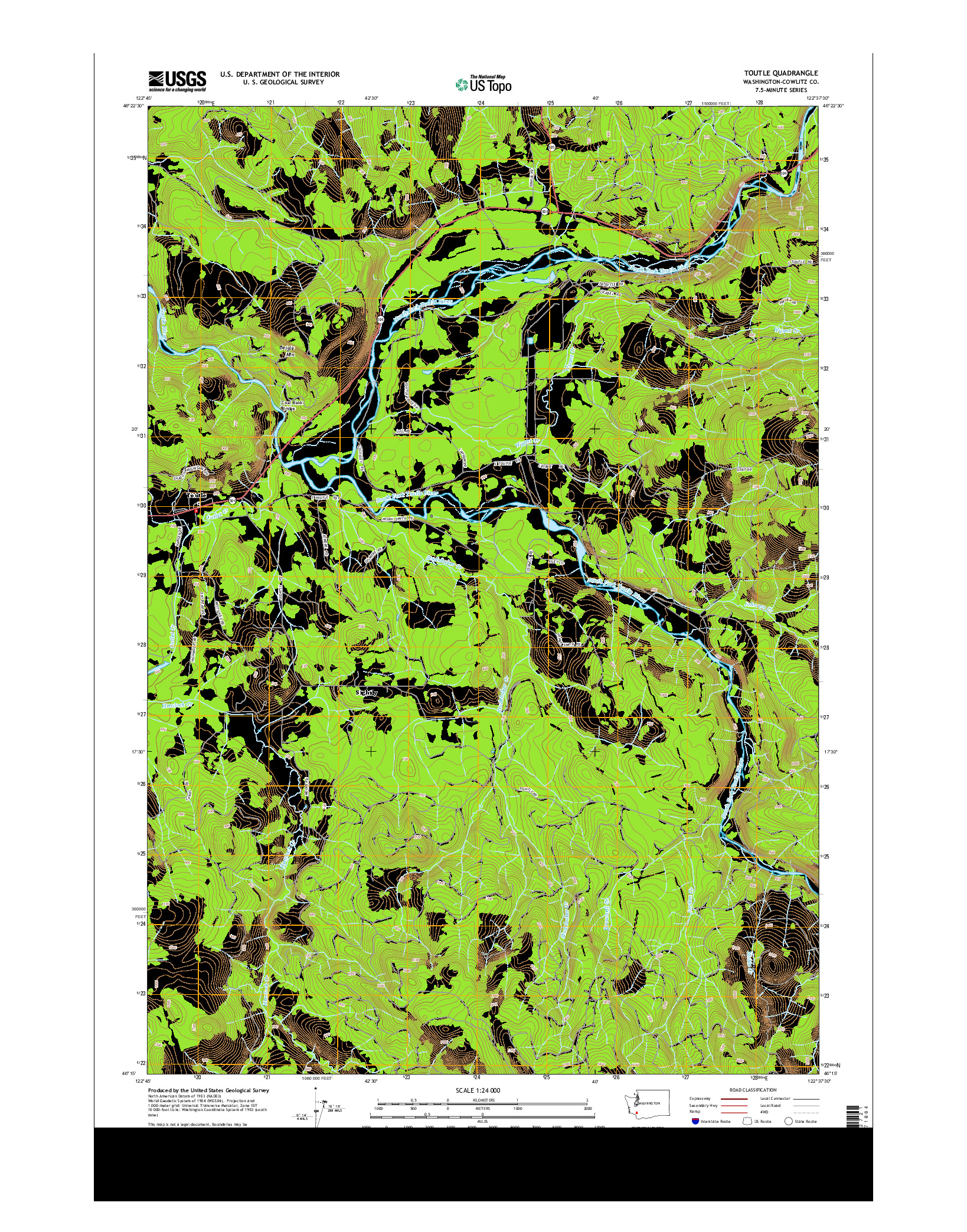 USGS US TOPO 7.5-MINUTE MAP FOR TOUTLE, WA 2013