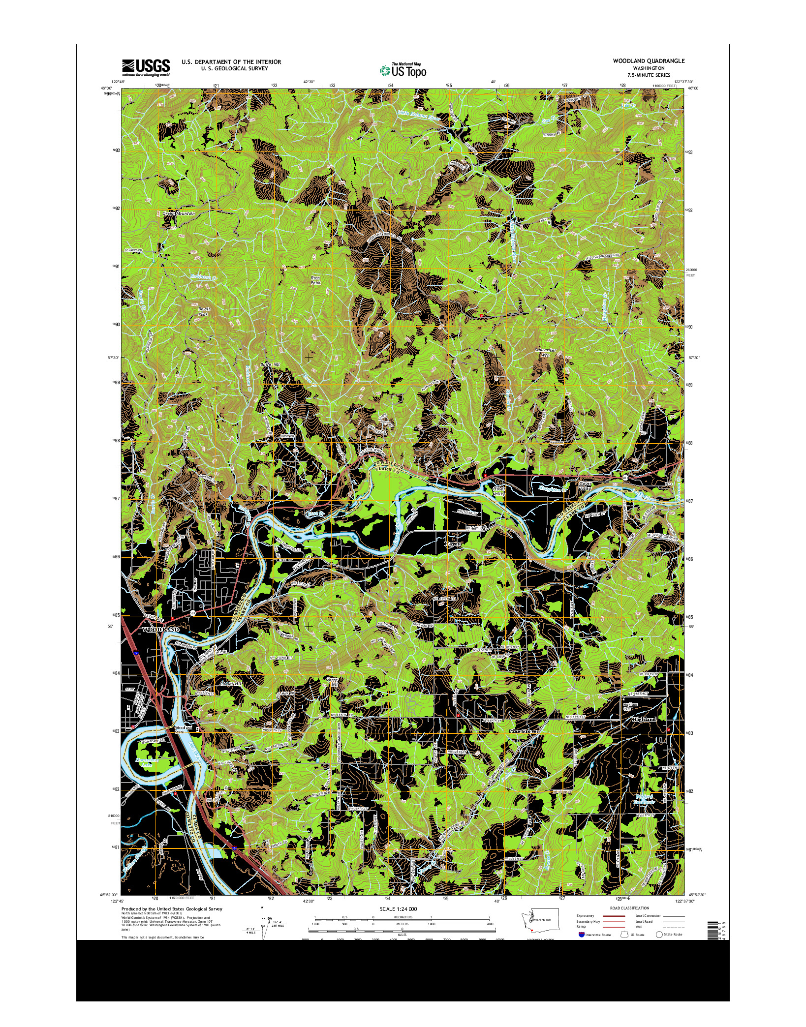 USGS US TOPO 7.5-MINUTE MAP FOR WOODLAND, WA 2013