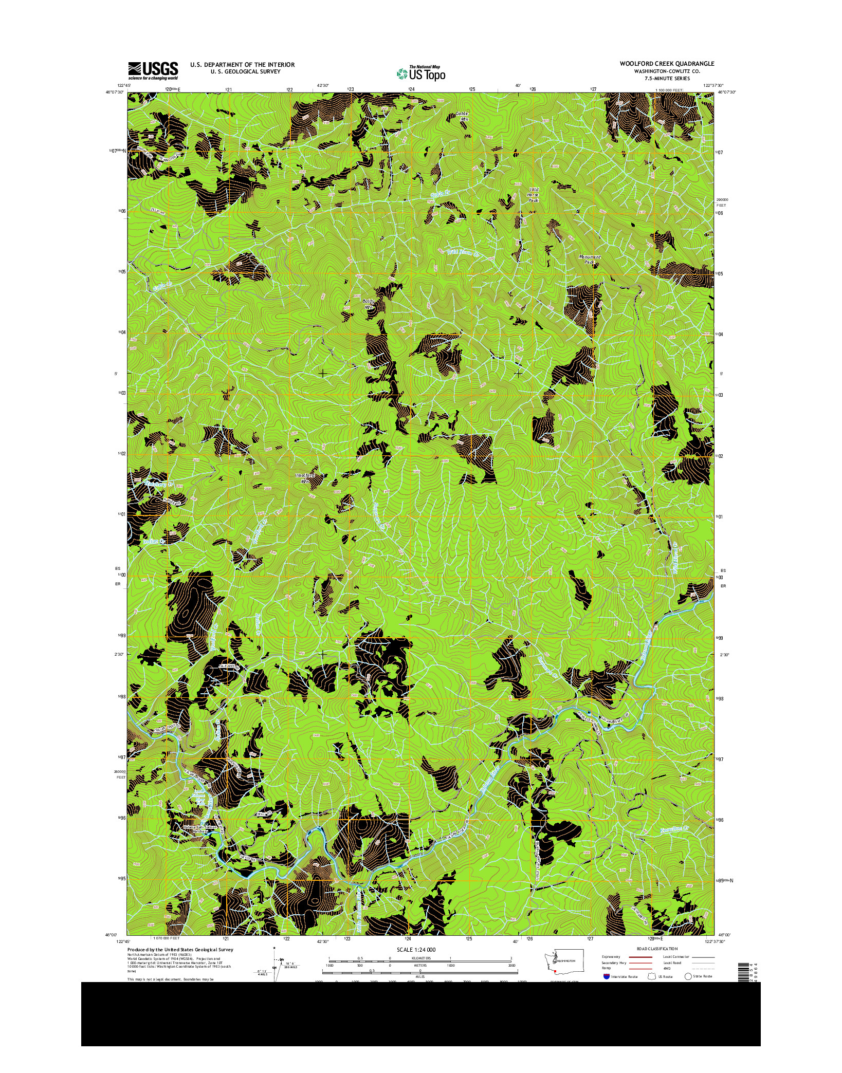 USGS US TOPO 7.5-MINUTE MAP FOR WOOLFORD CREEK, WA 2013