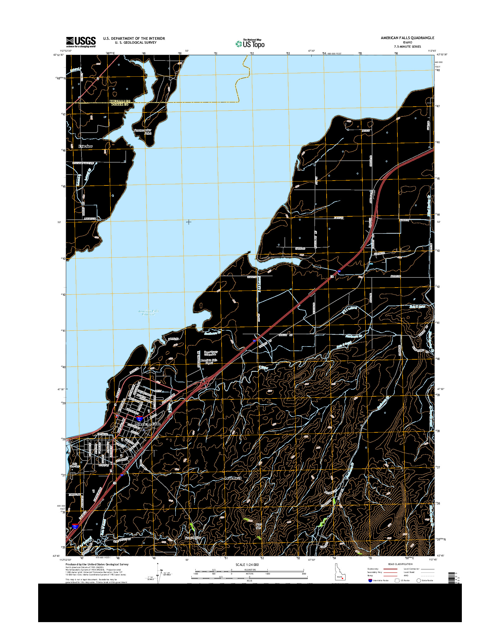 USGS US TOPO 7.5-MINUTE MAP FOR AMERICAN FALLS, ID 2013