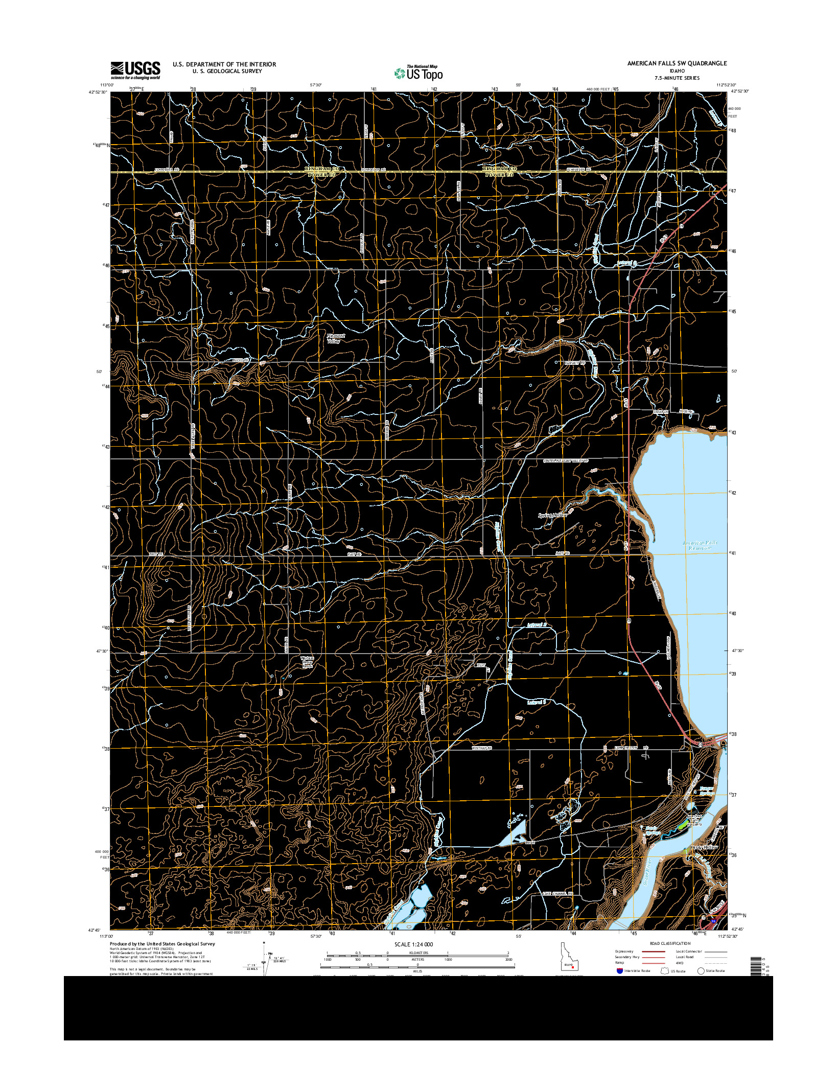 USGS US TOPO 7.5-MINUTE MAP FOR AMERICAN FALLS SW, ID 2013