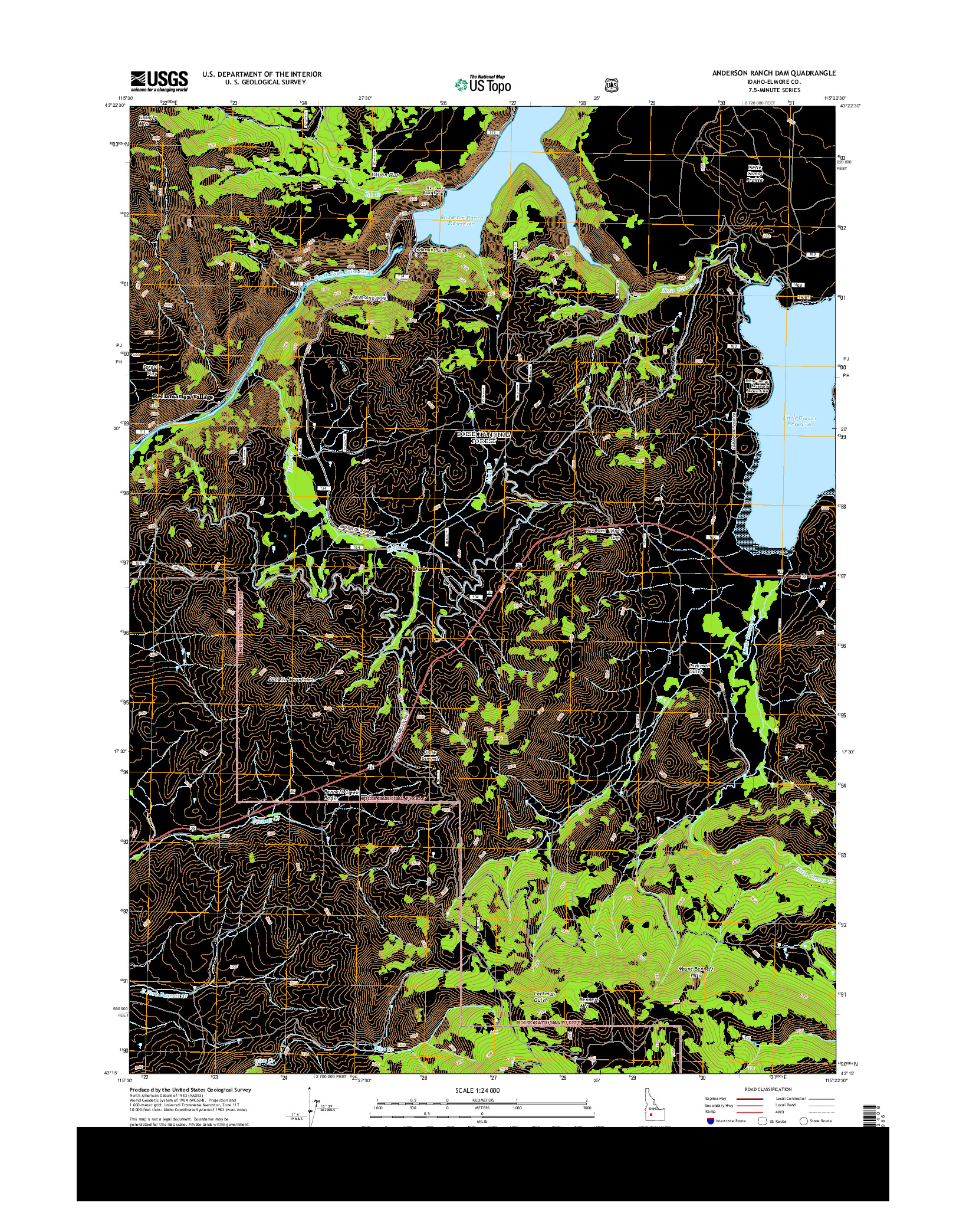 USGS US TOPO 7.5-MINUTE MAP FOR ANDERSON RANCH DAM, ID 2013