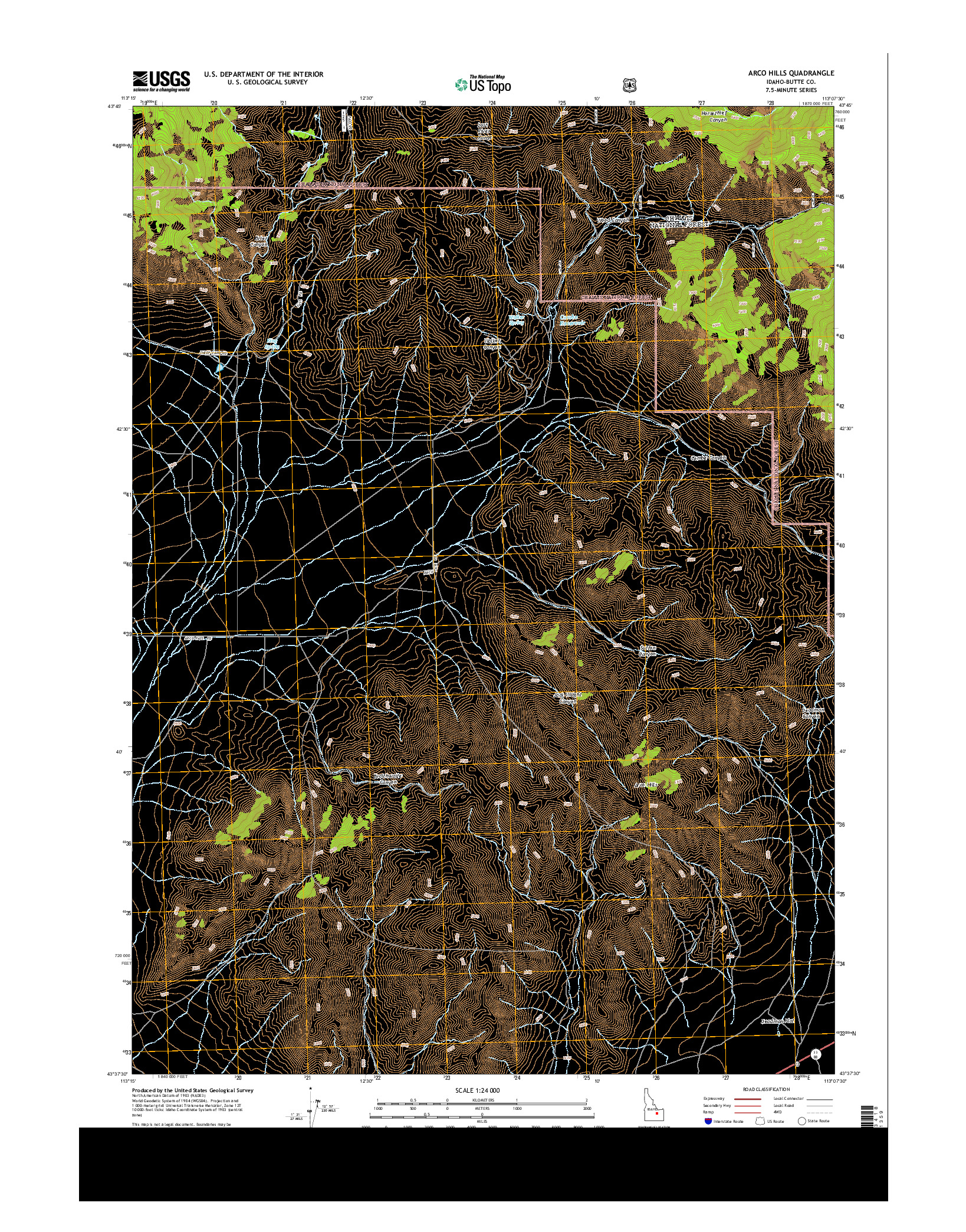 USGS US TOPO 7.5-MINUTE MAP FOR ARCO HILLS, ID 2013