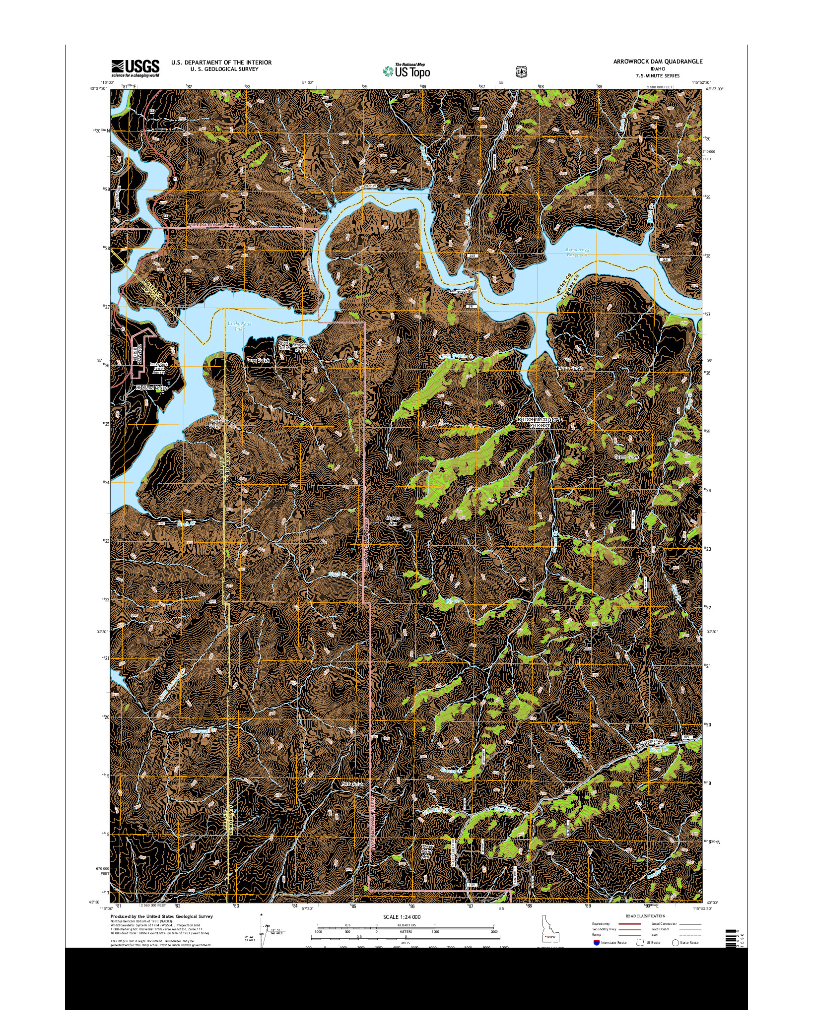 USGS US TOPO 7.5-MINUTE MAP FOR ARROWROCK DAM, ID 2013
