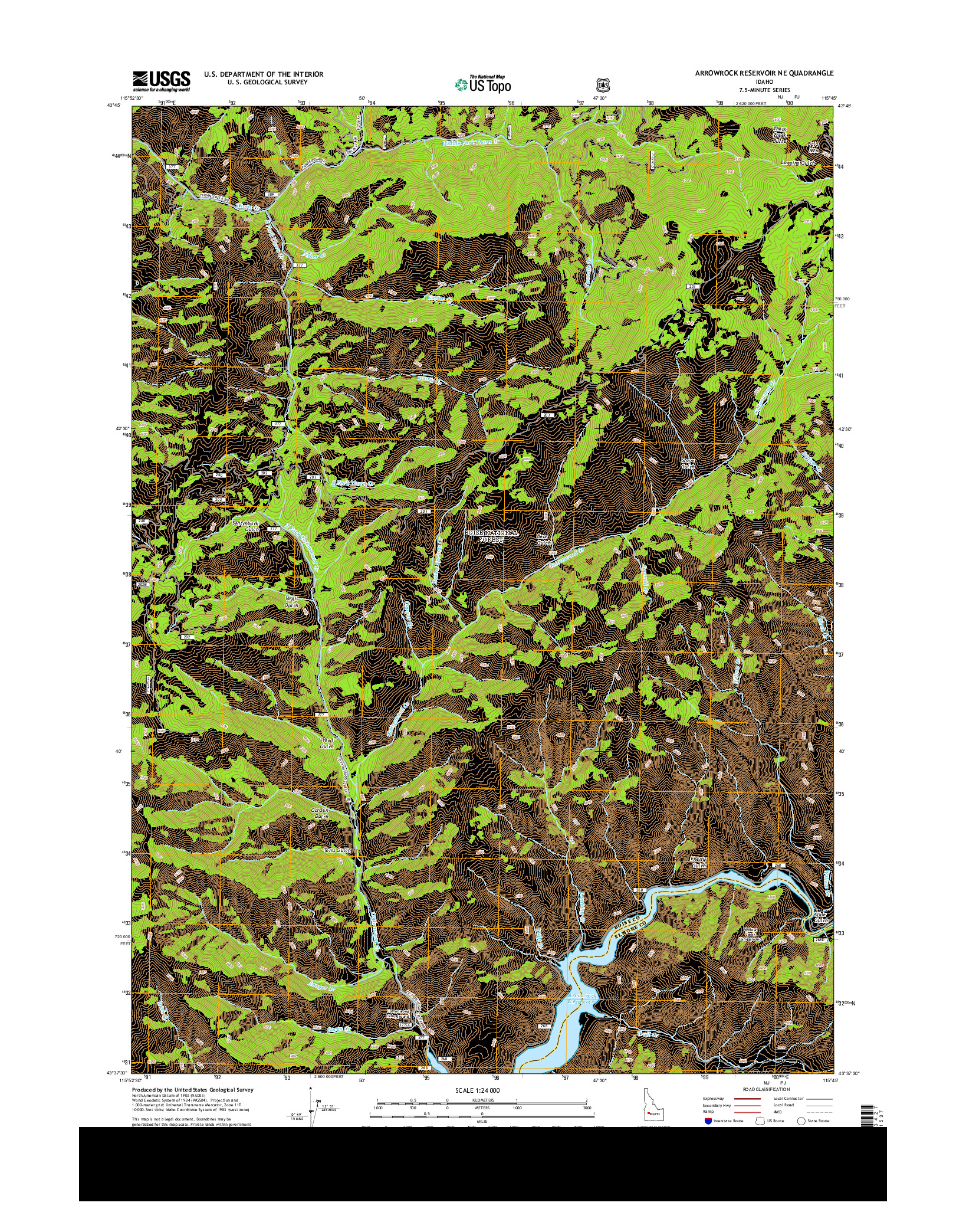 USGS US TOPO 7.5-MINUTE MAP FOR ARROWROCK RESERVOIR NE, ID 2013