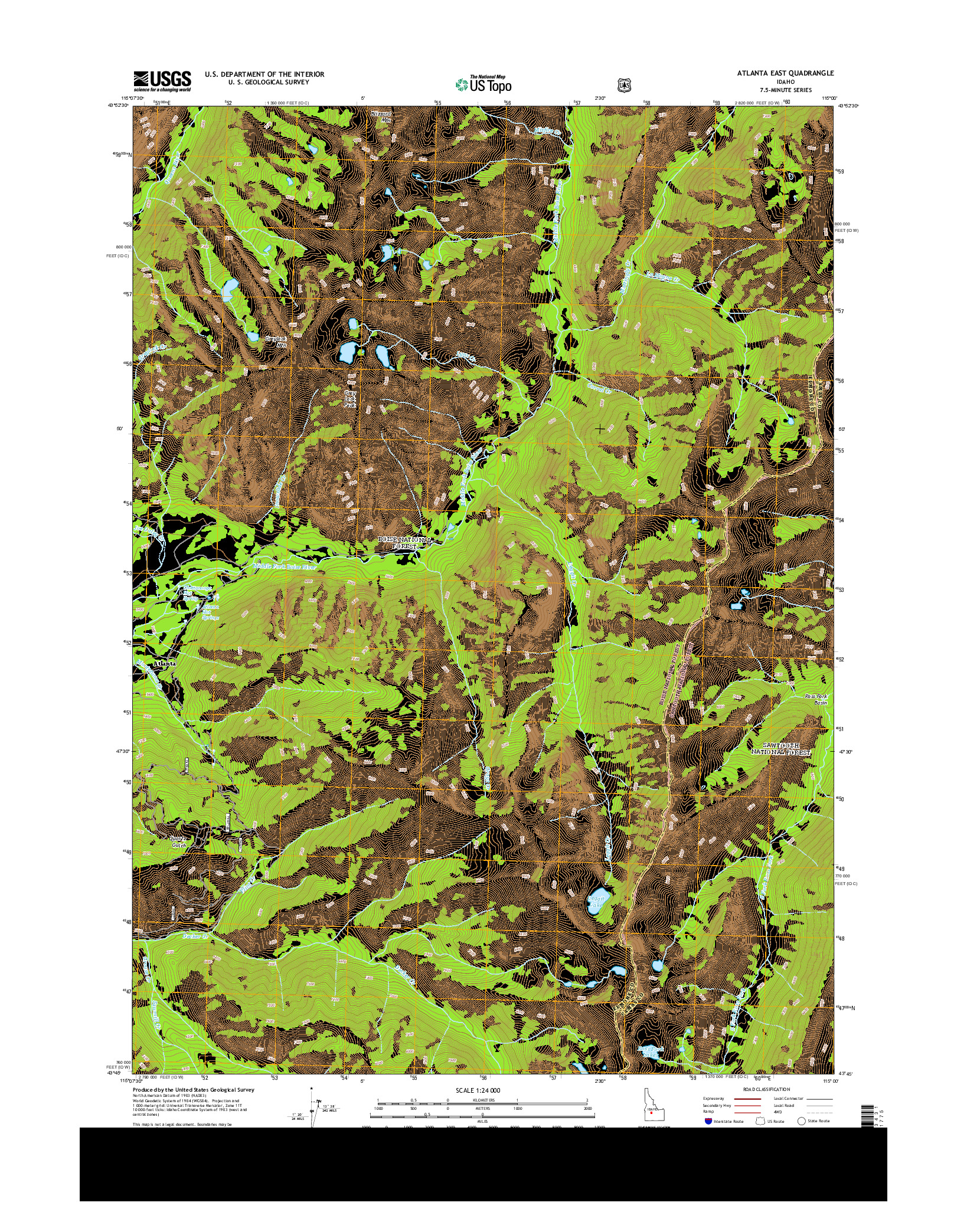 USGS US TOPO 7.5-MINUTE MAP FOR ATLANTA EAST, ID 2013
