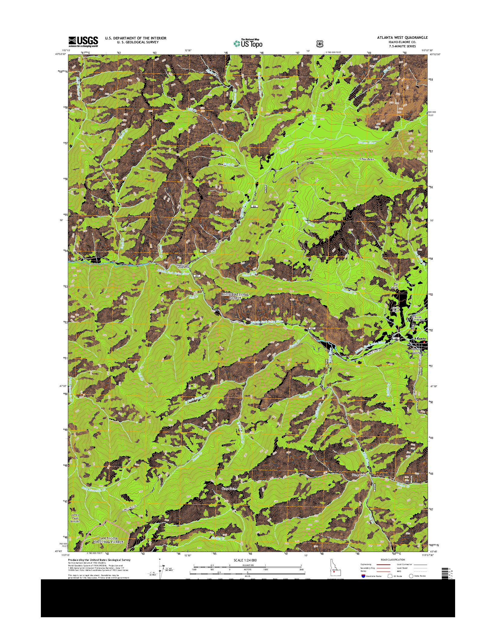 USGS US TOPO 7.5-MINUTE MAP FOR ATLANTA WEST, ID 2013