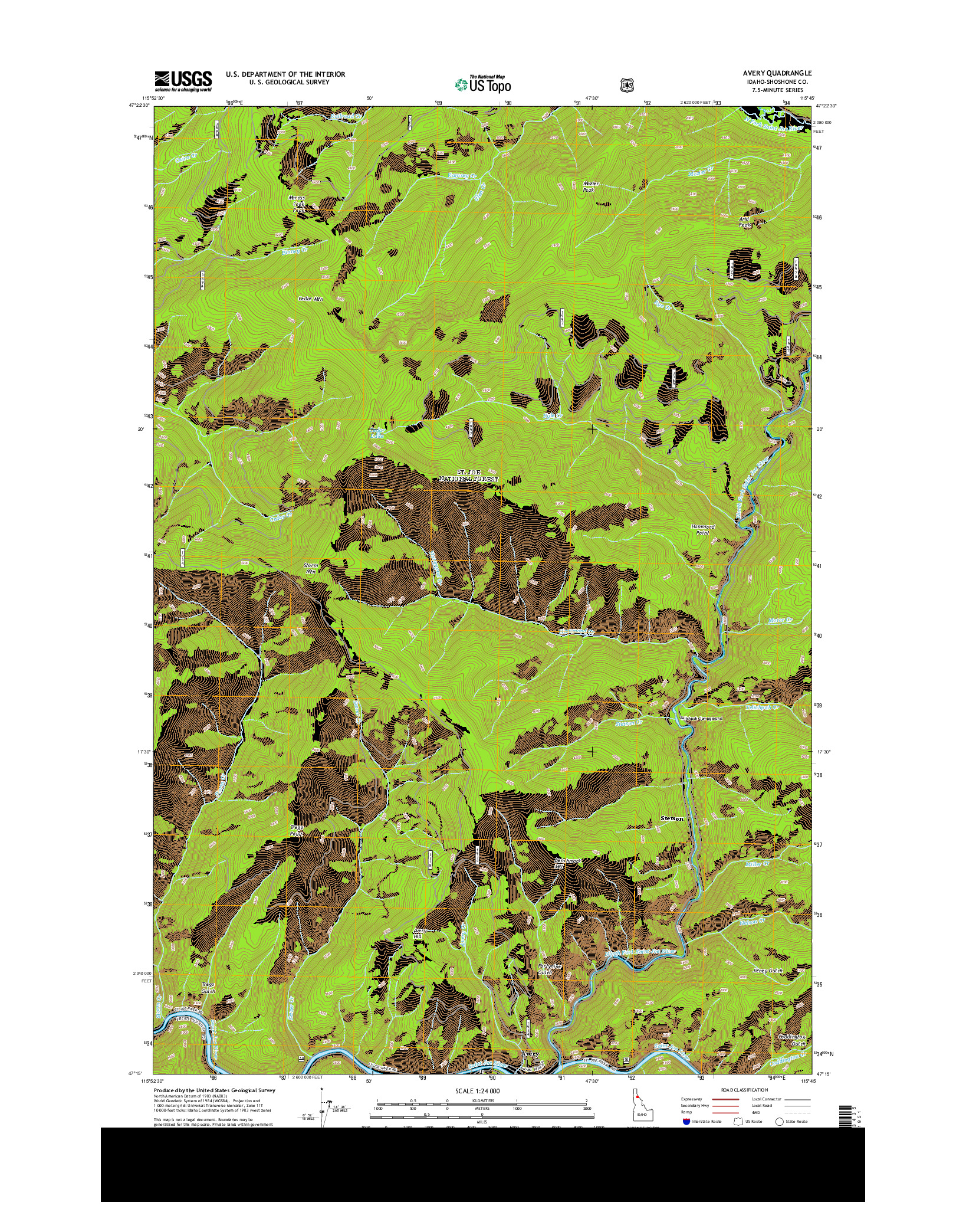USGS US TOPO 7.5-MINUTE MAP FOR AVERY, ID 2013
