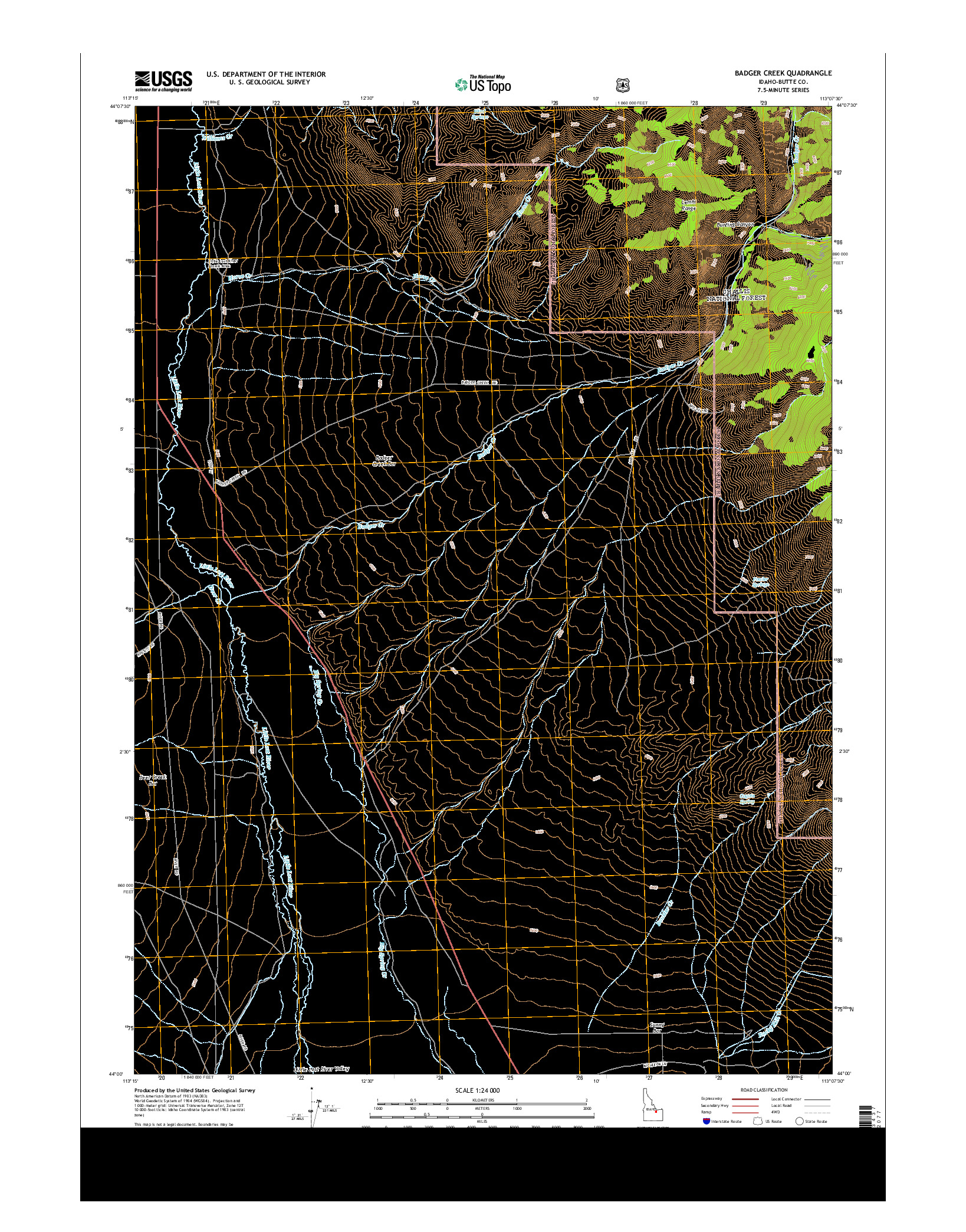 USGS US TOPO 7.5-MINUTE MAP FOR BADGER CREEK, ID 2013