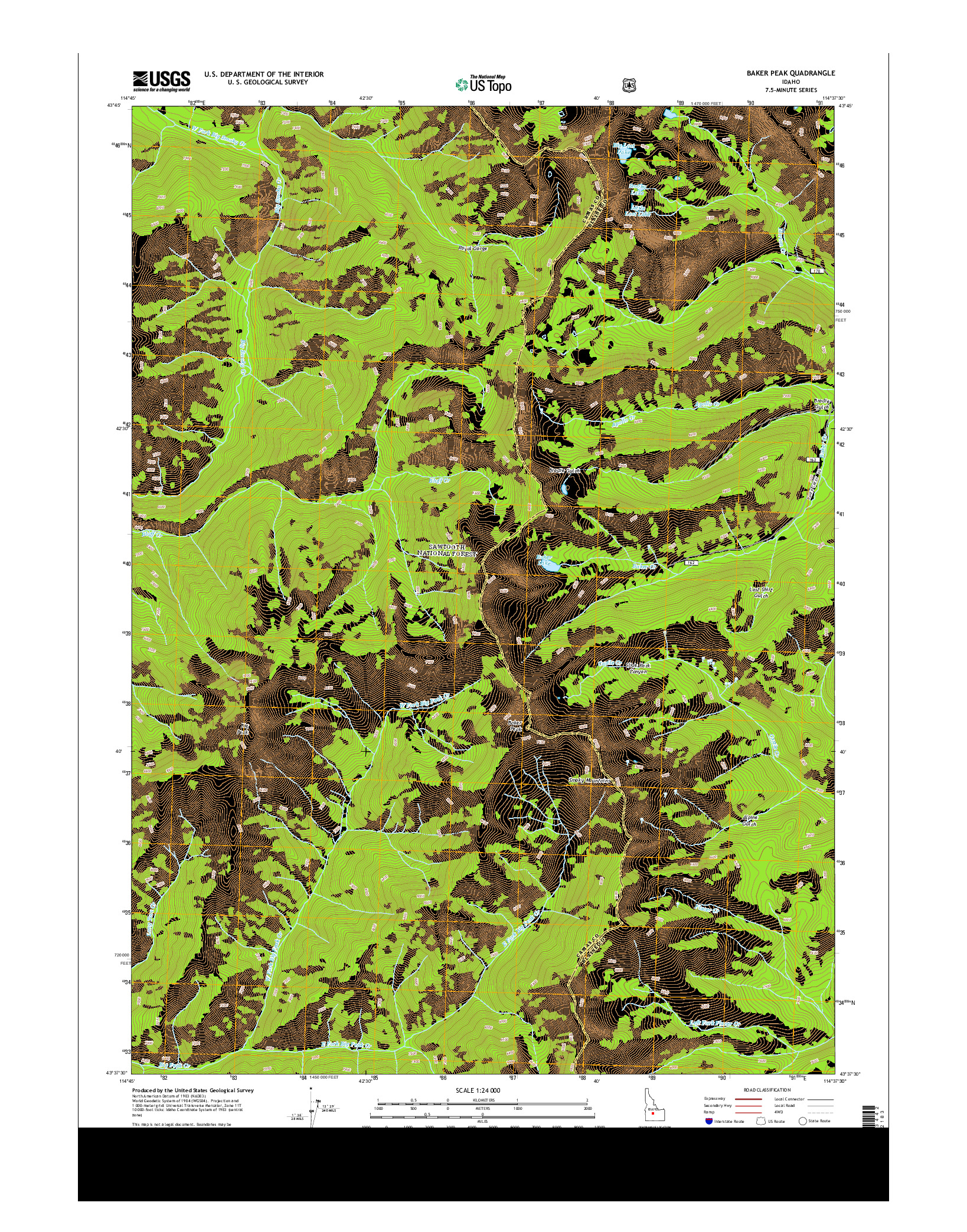 USGS US TOPO 7.5-MINUTE MAP FOR BAKER PEAK, ID 2013