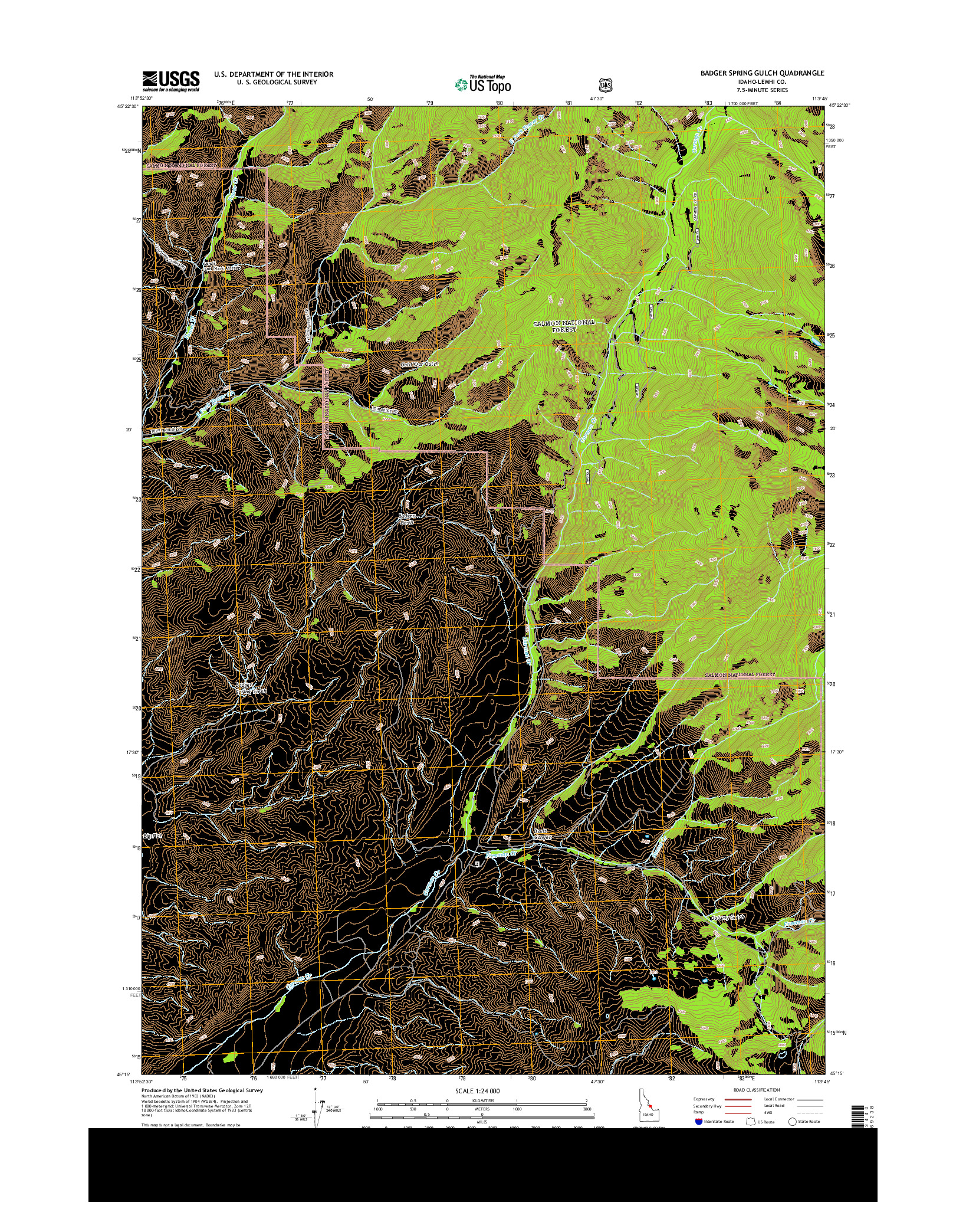 USGS US TOPO 7.5-MINUTE MAP FOR BADGER SPRING GULCH, ID 2013