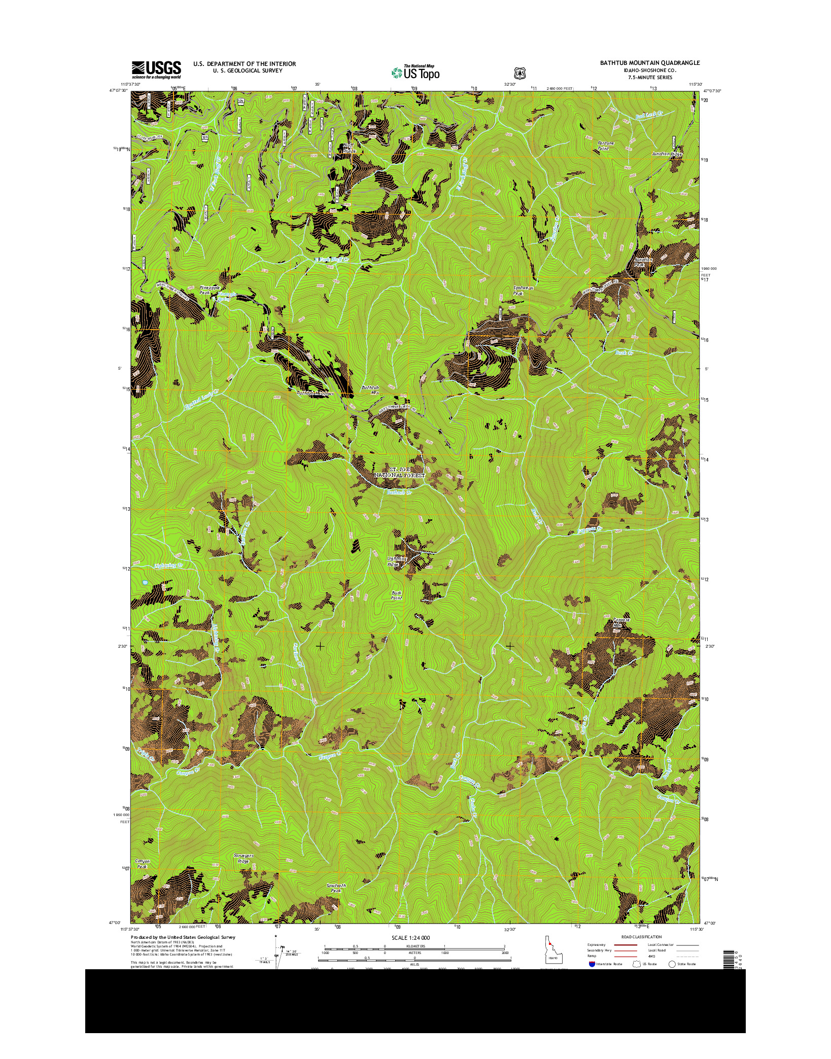 USGS US TOPO 7.5-MINUTE MAP FOR BATHTUB MOUNTAIN, ID 2013