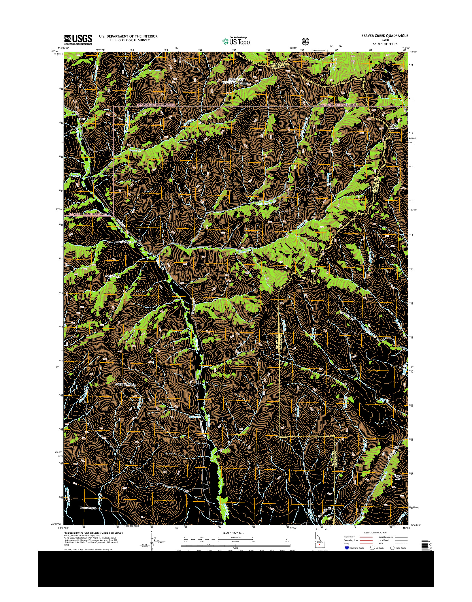 USGS US TOPO 7.5-MINUTE MAP FOR BEAVER CREEK, ID 2013