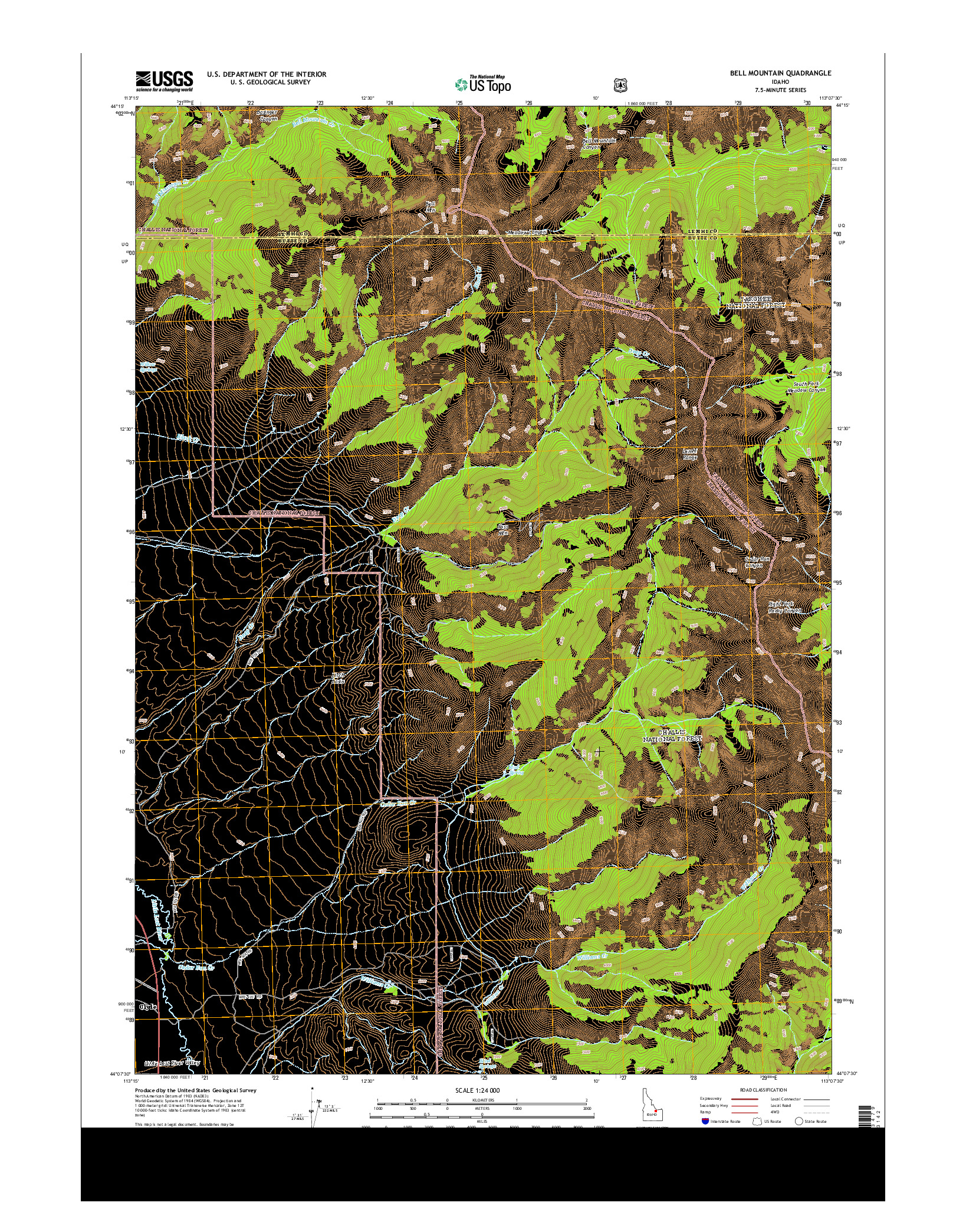 USGS US TOPO 7.5-MINUTE MAP FOR BELL MOUNTAIN, ID 2013