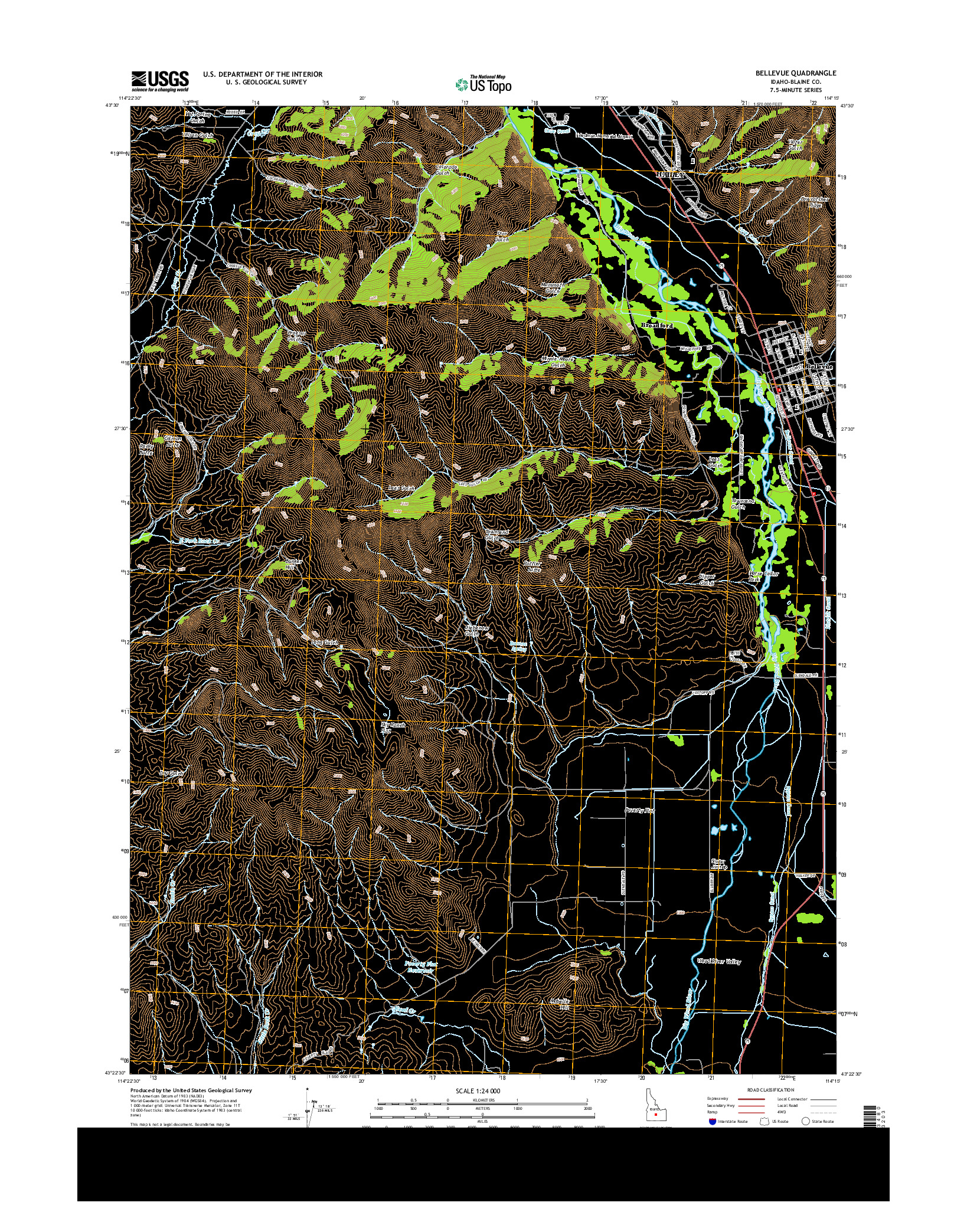 USGS US TOPO 7.5-MINUTE MAP FOR BELLEVUE, ID 2013
