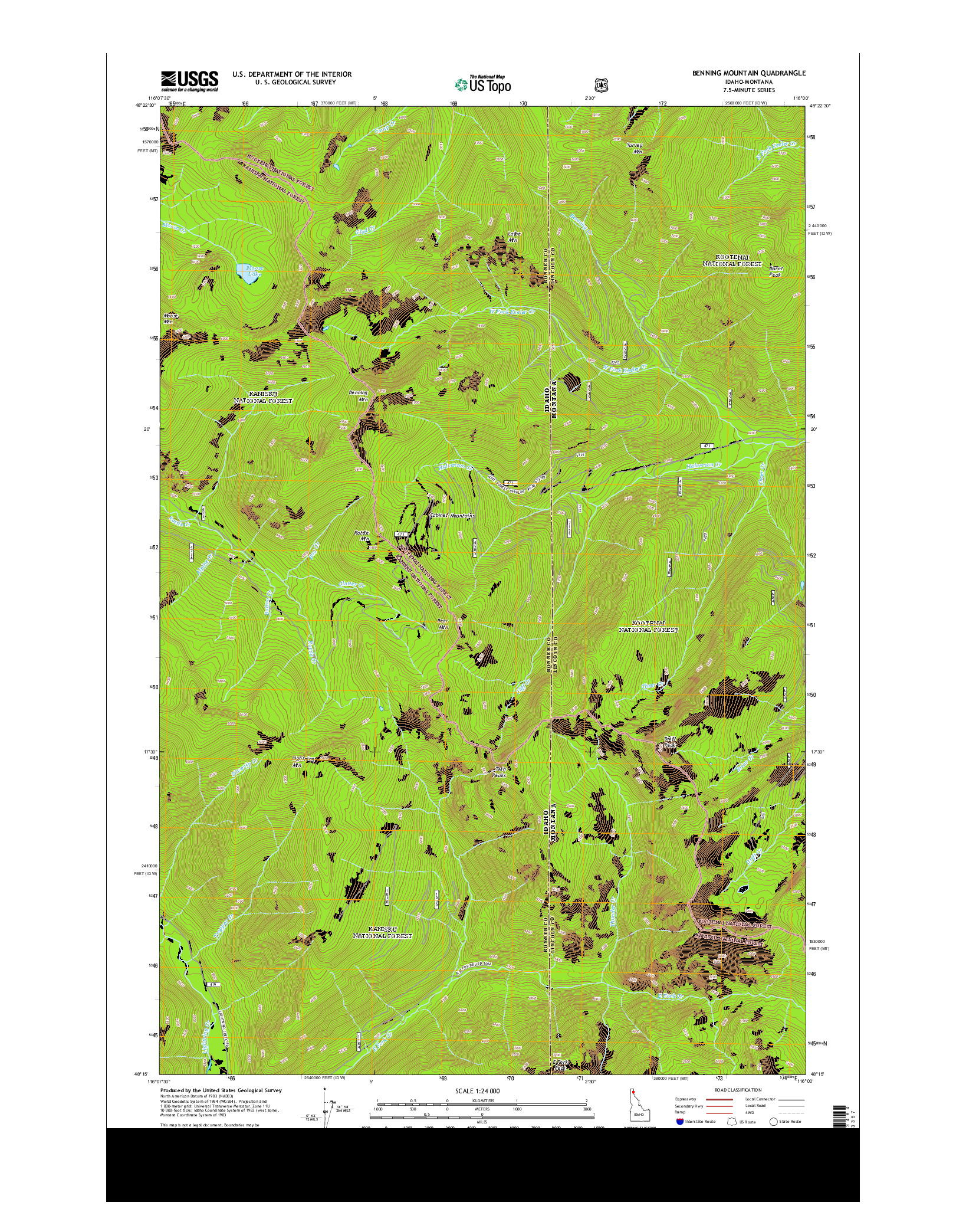 USGS US TOPO 7.5-MINUTE MAP FOR BENNING MOUNTAIN, ID-MT 2013