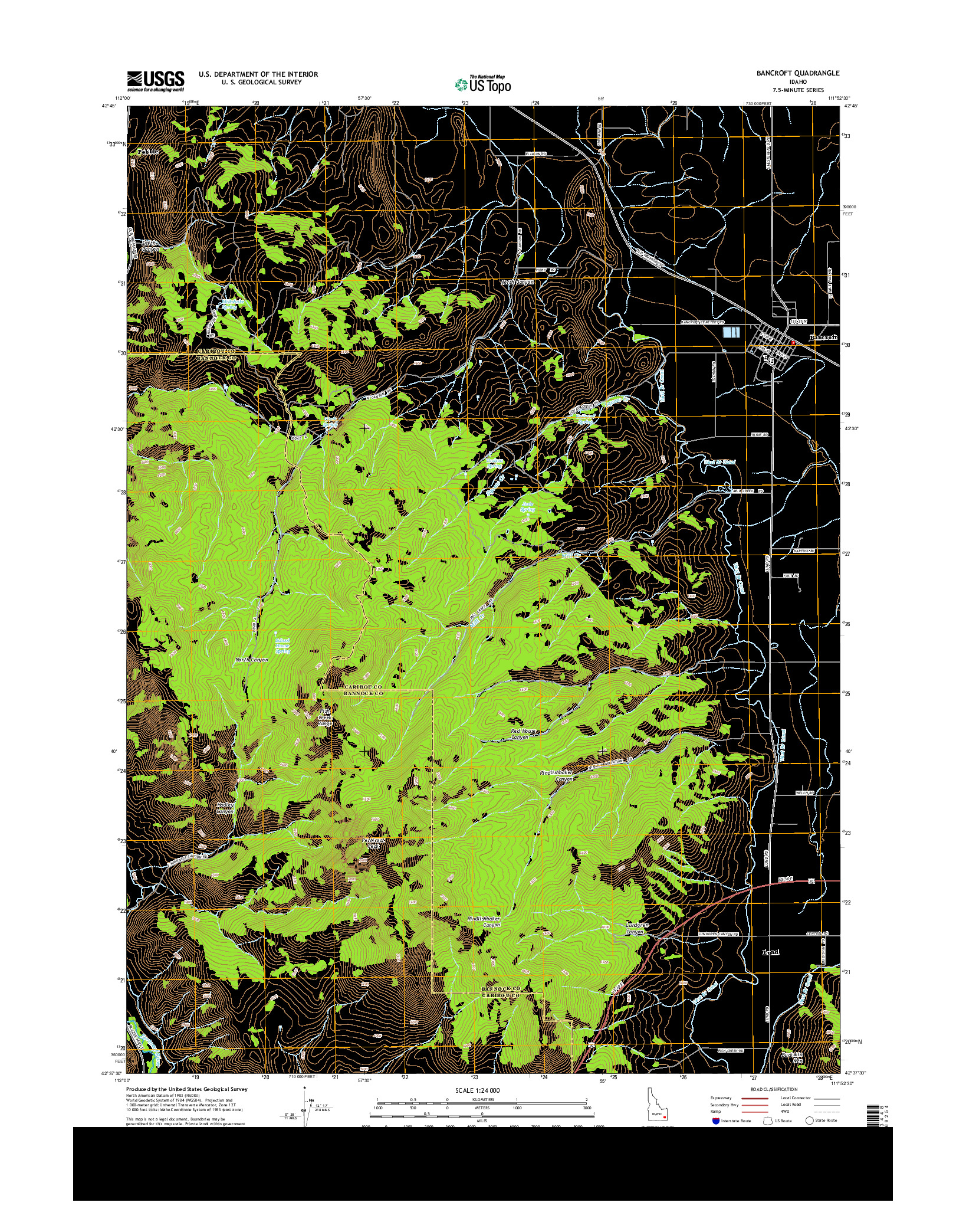 USGS US TOPO 7.5-MINUTE MAP FOR BANCROFT, ID 2013