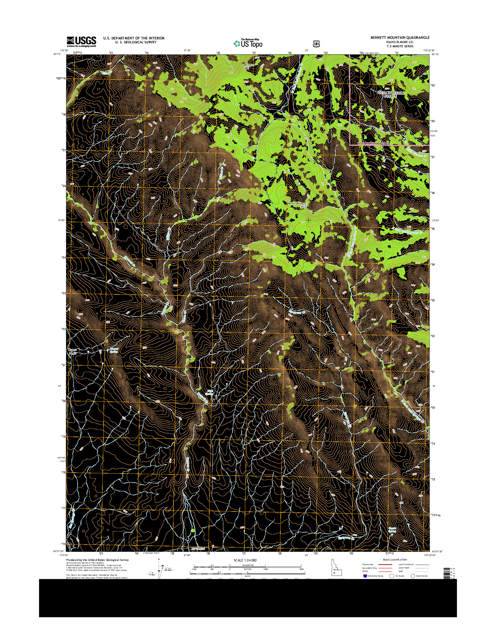 USGS US TOPO 7.5-MINUTE MAP FOR BENNETT MOUNTAIN, ID 2013