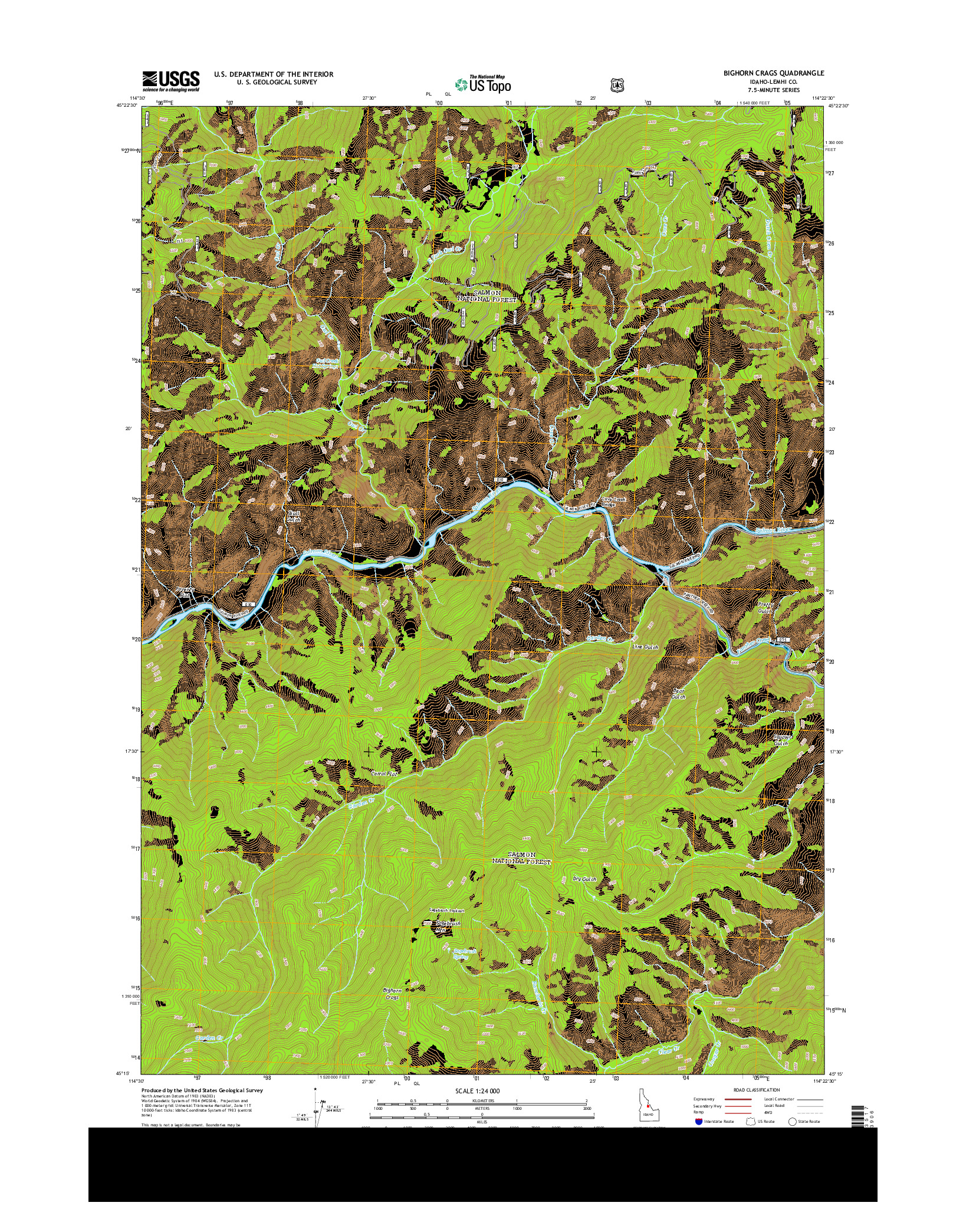 USGS US TOPO 7.5-MINUTE MAP FOR BIGHORN CRAGS, ID 2013