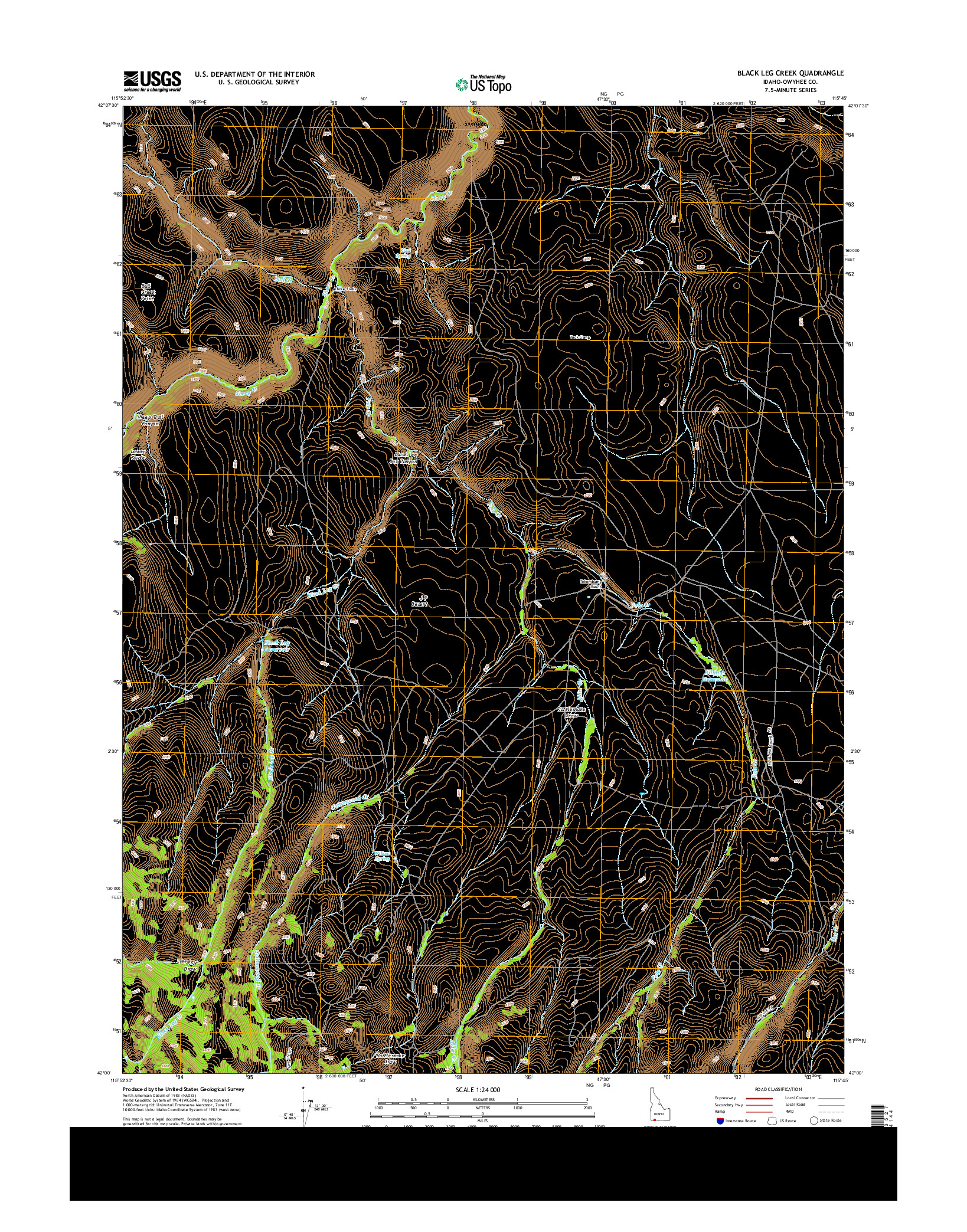 USGS US TOPO 7.5-MINUTE MAP FOR BLACK LEG CREEK, ID 2013