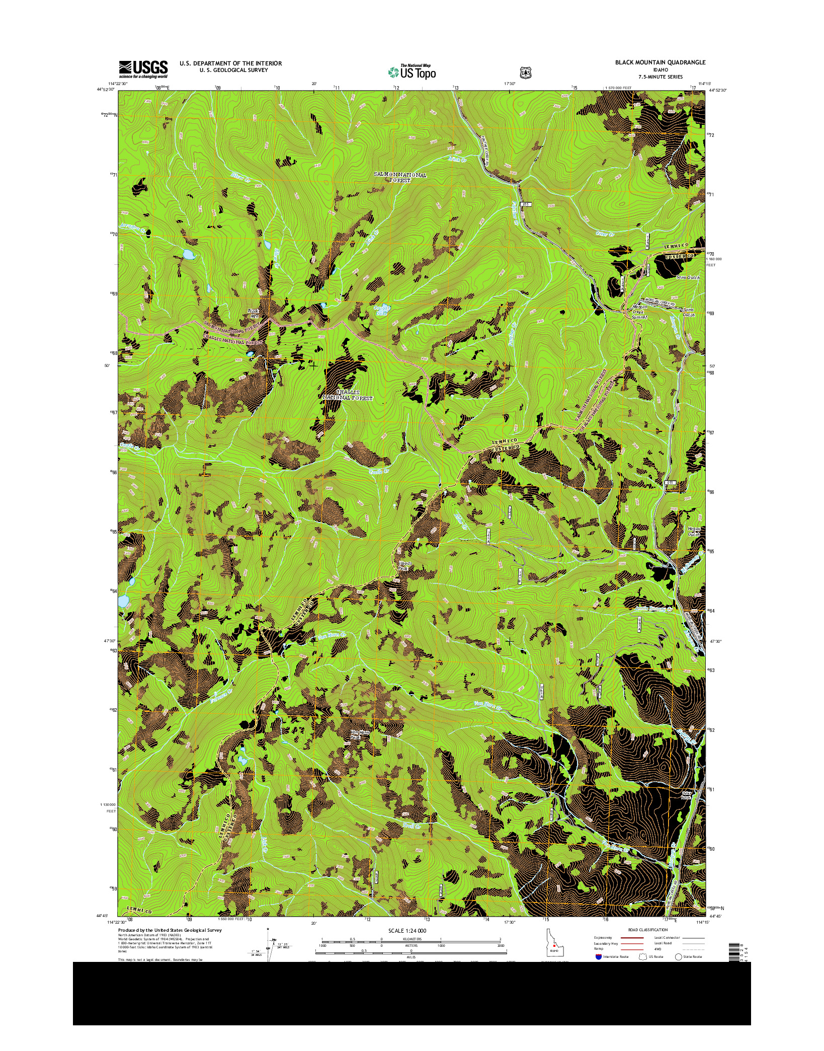 USGS US TOPO 7.5-MINUTE MAP FOR BLACK MOUNTAIN, ID 2013