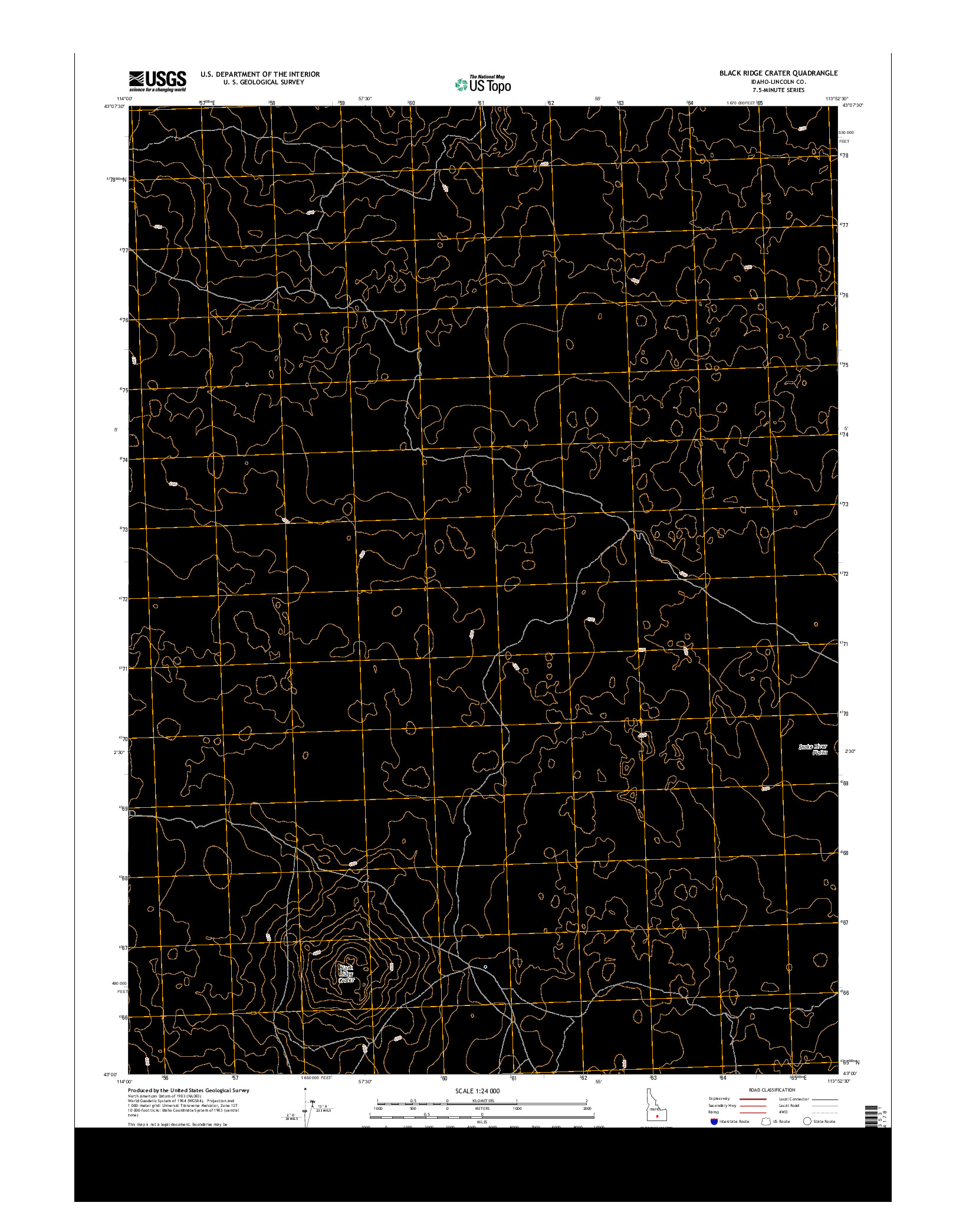 USGS US TOPO 7.5-MINUTE MAP FOR BLACK RIDGE CRATER, ID 2013