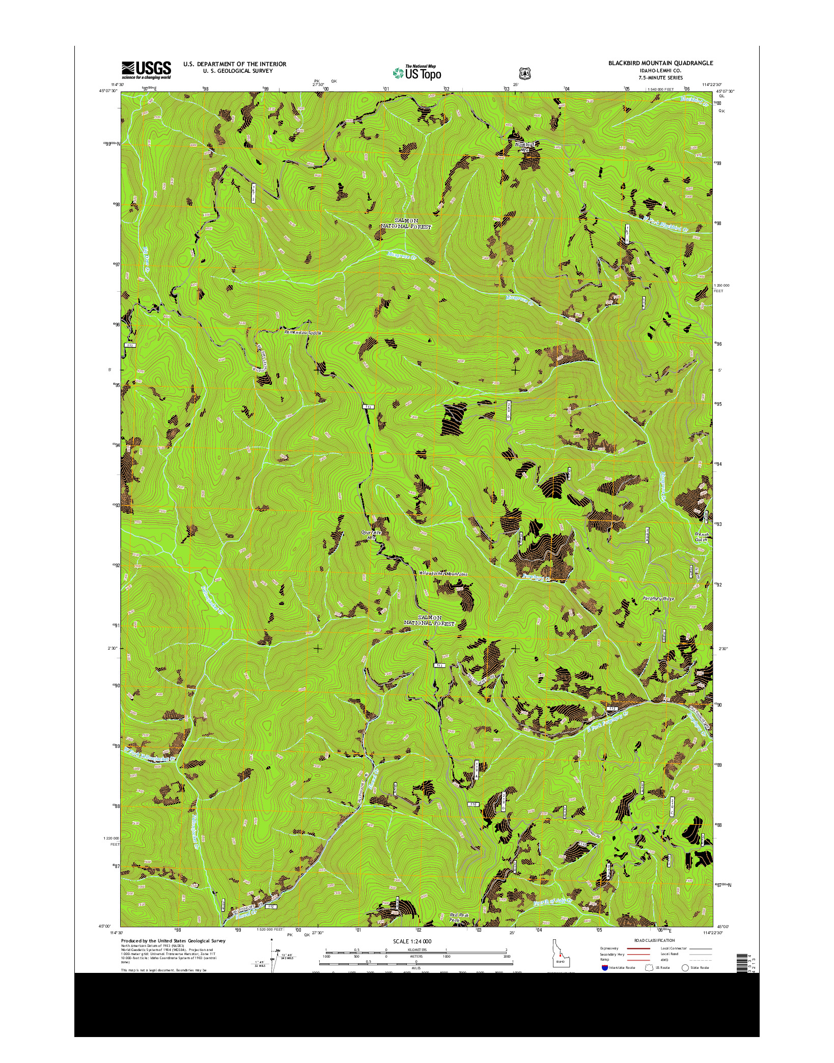 USGS US TOPO 7.5-MINUTE MAP FOR BLACKBIRD MOUNTAIN, ID 2013