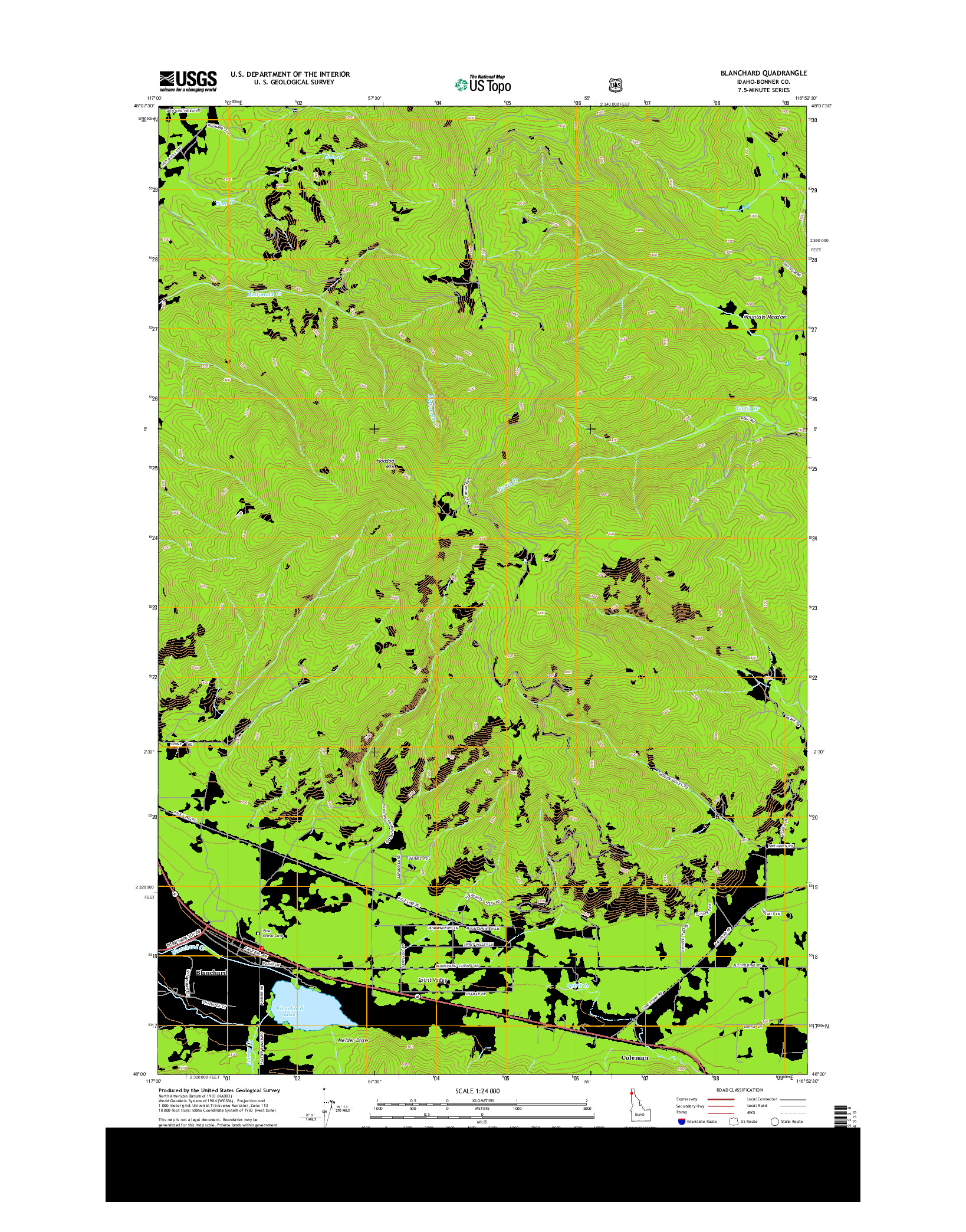 USGS US TOPO 7.5-MINUTE MAP FOR BLANCHARD, ID 2013