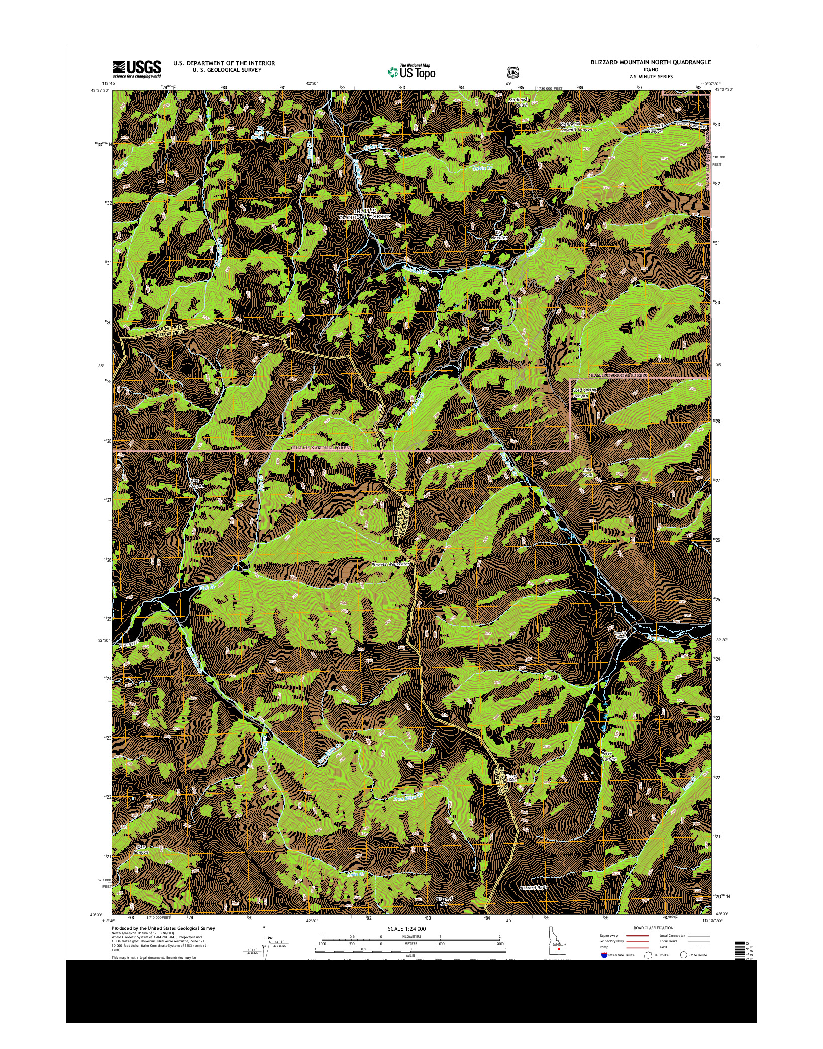 USGS US TOPO 7.5-MINUTE MAP FOR BLIZZARD MOUNTAIN NORTH, ID 2013