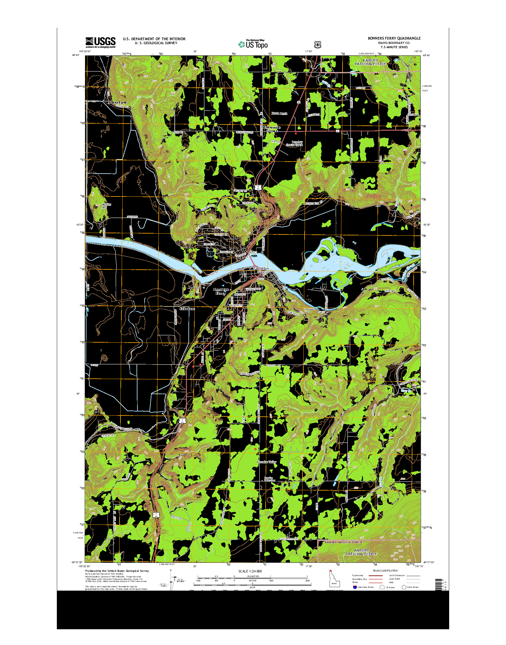 USGS US TOPO 7.5-MINUTE MAP FOR BONNERS FERRY, ID 2013