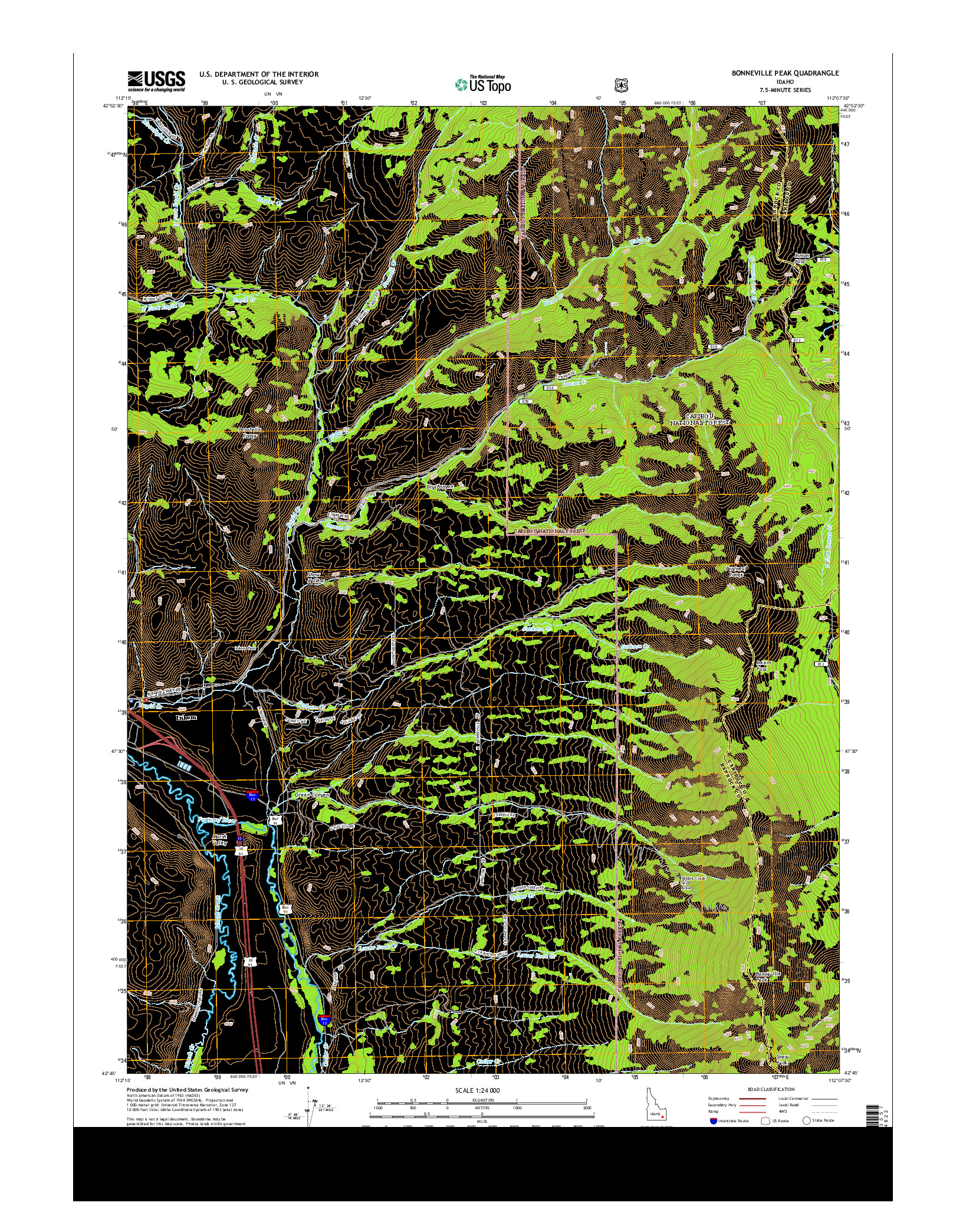 USGS US TOPO 7.5-MINUTE MAP FOR BONNEVILLE PEAK, ID 2013