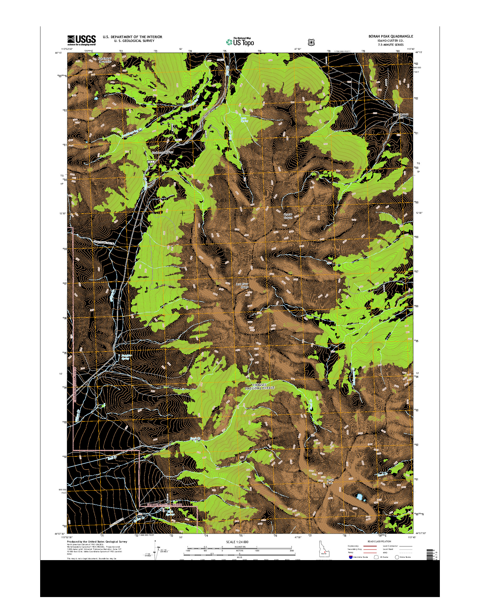 USGS US TOPO 7.5-MINUTE MAP FOR BORAH PEAK, ID 2013