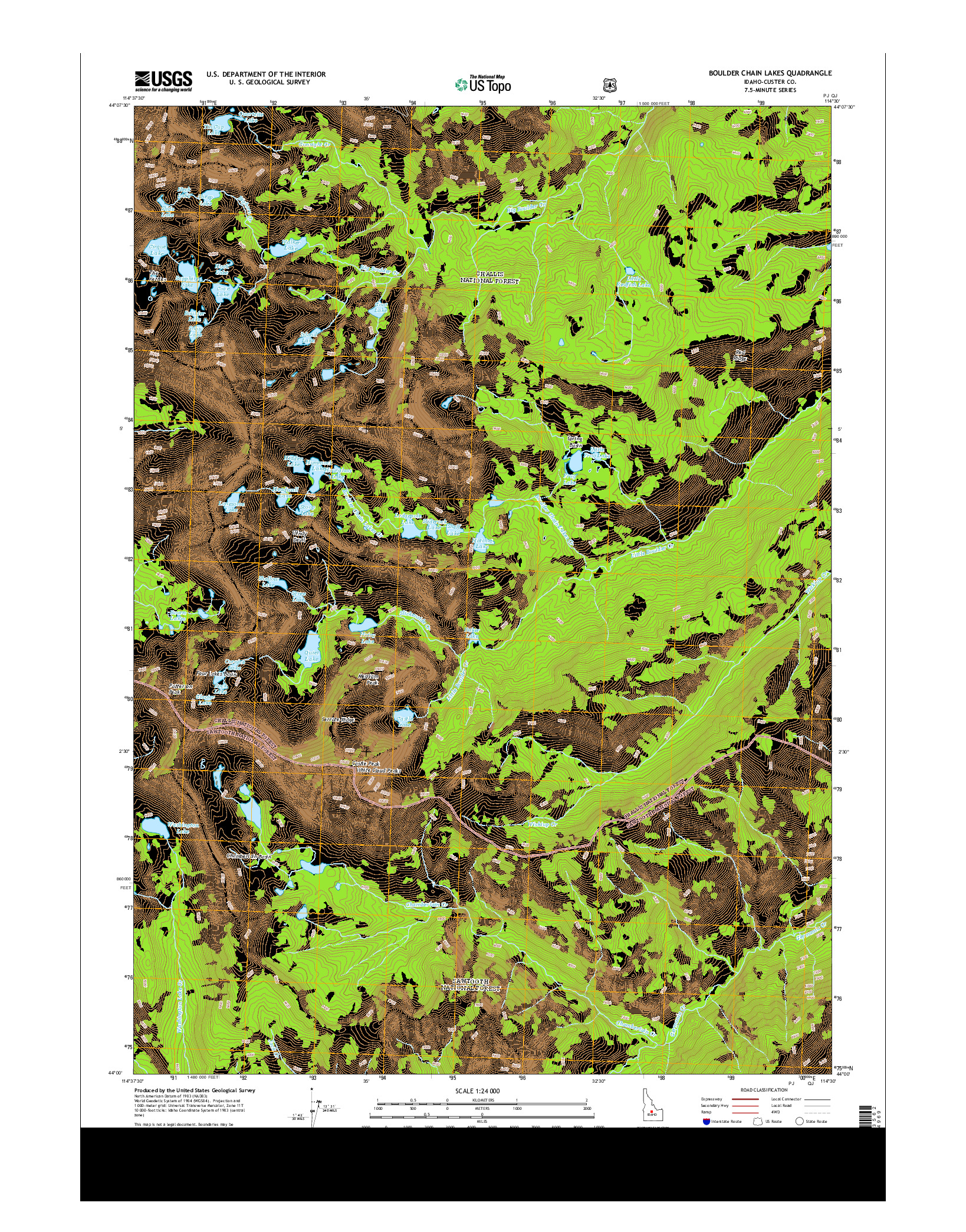 USGS US TOPO 7.5-MINUTE MAP FOR BOULDER CHAIN LAKES, ID 2013