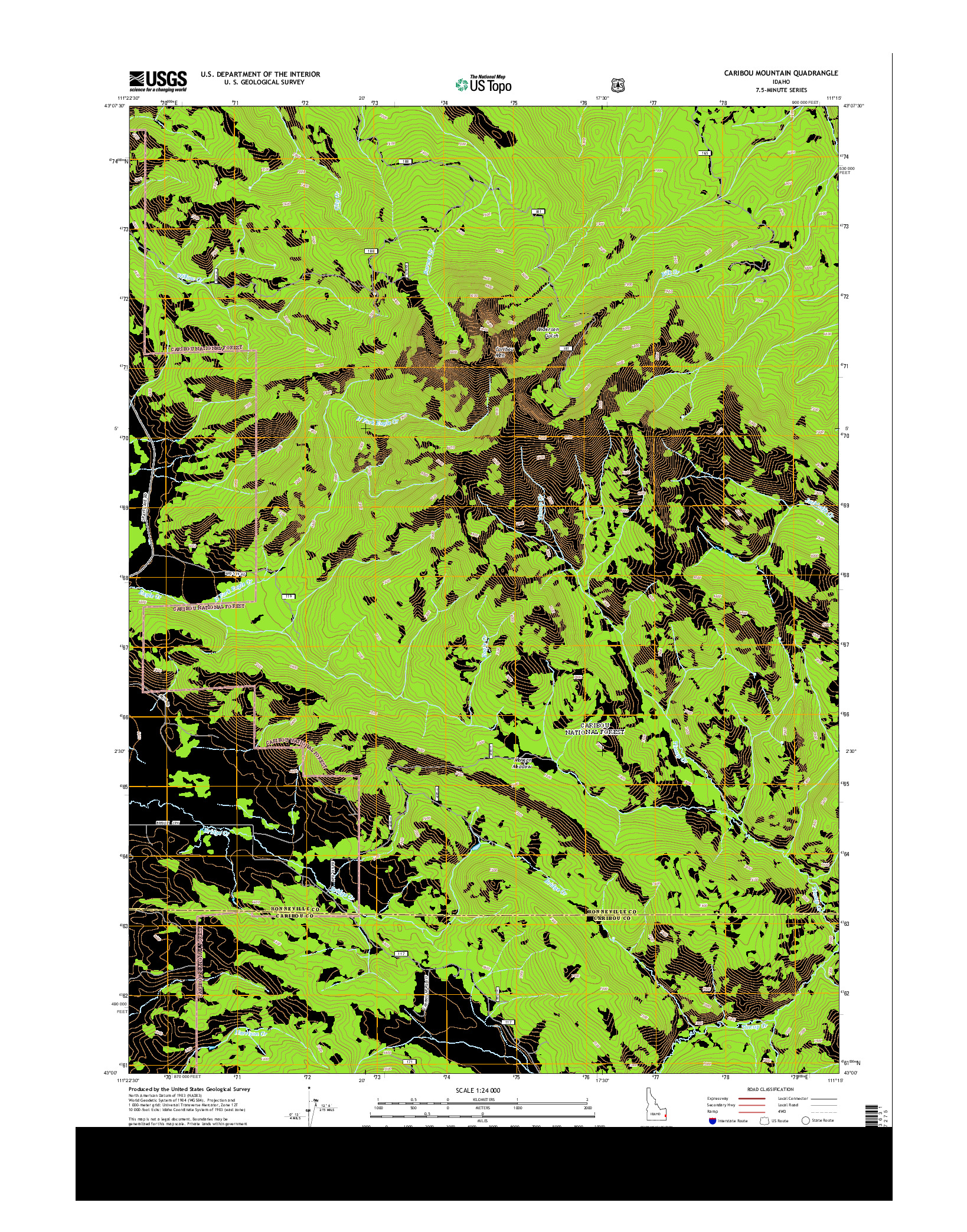 USGS US TOPO 7.5-MINUTE MAP FOR CARIBOU MOUNTAIN, ID 2013