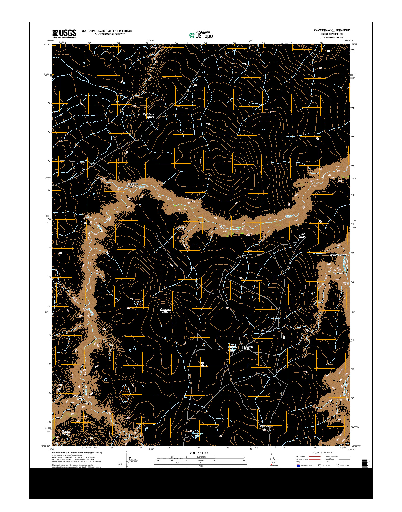 USGS US TOPO 7.5-MINUTE MAP FOR CAVE DRAW, ID 2013