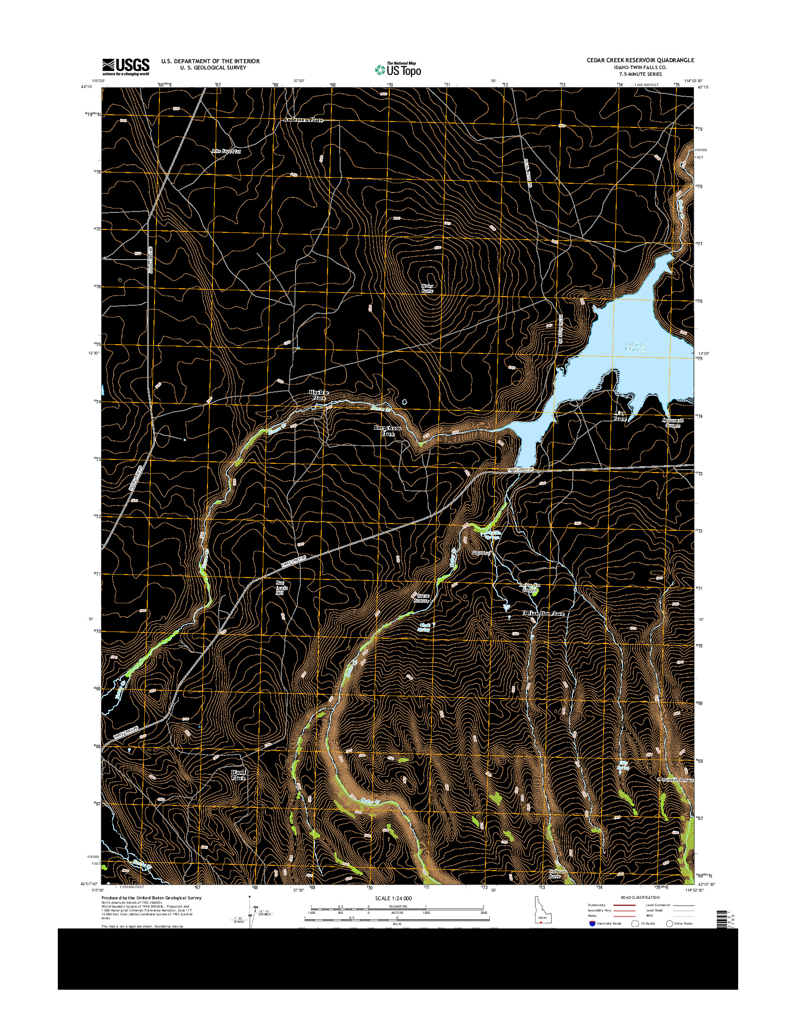 USGS US TOPO 7.5-MINUTE MAP FOR CEDAR CREEK RESERVOIR, ID 2013