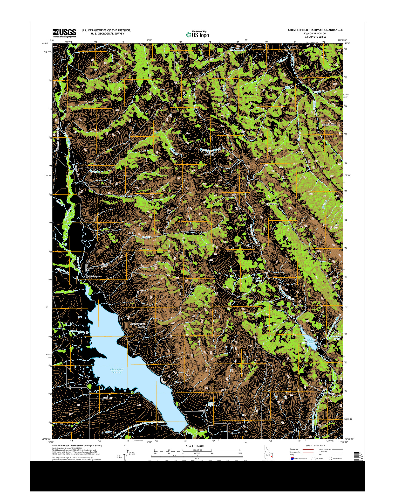 USGS US TOPO 7.5-MINUTE MAP FOR CHESTERFIELD RESERVOIR, ID 2013