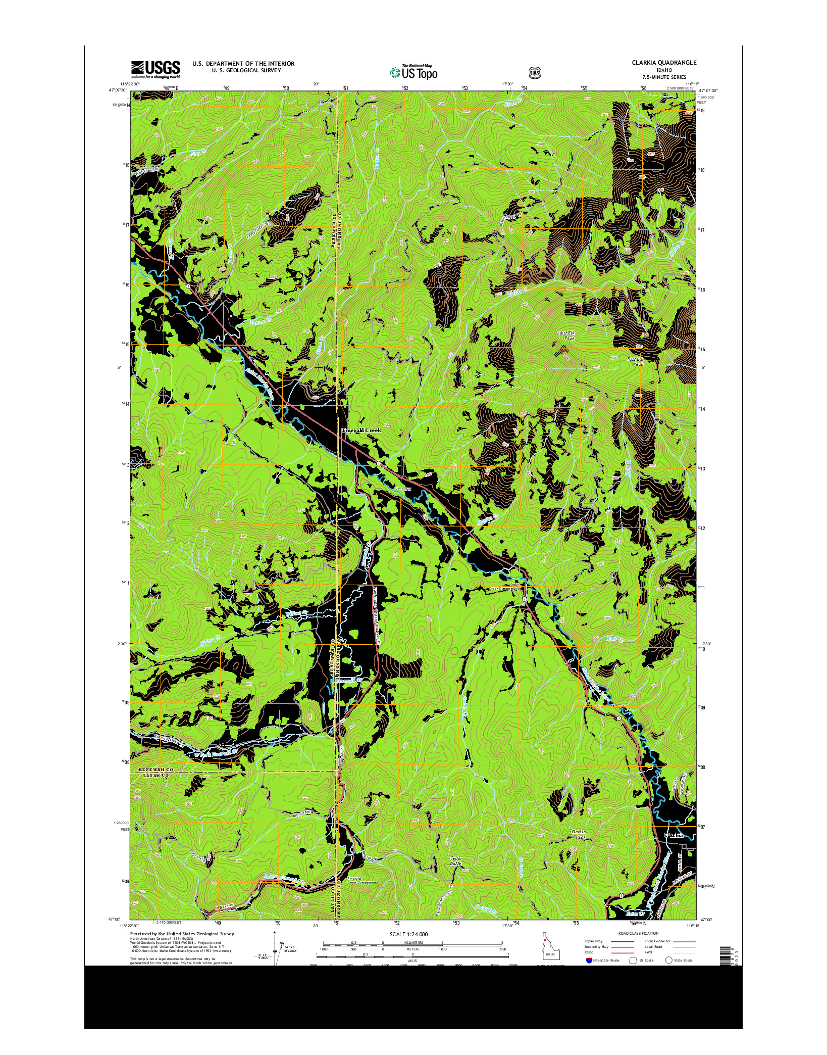 USGS US TOPO 7.5-MINUTE MAP FOR CLARKIA, ID 2013