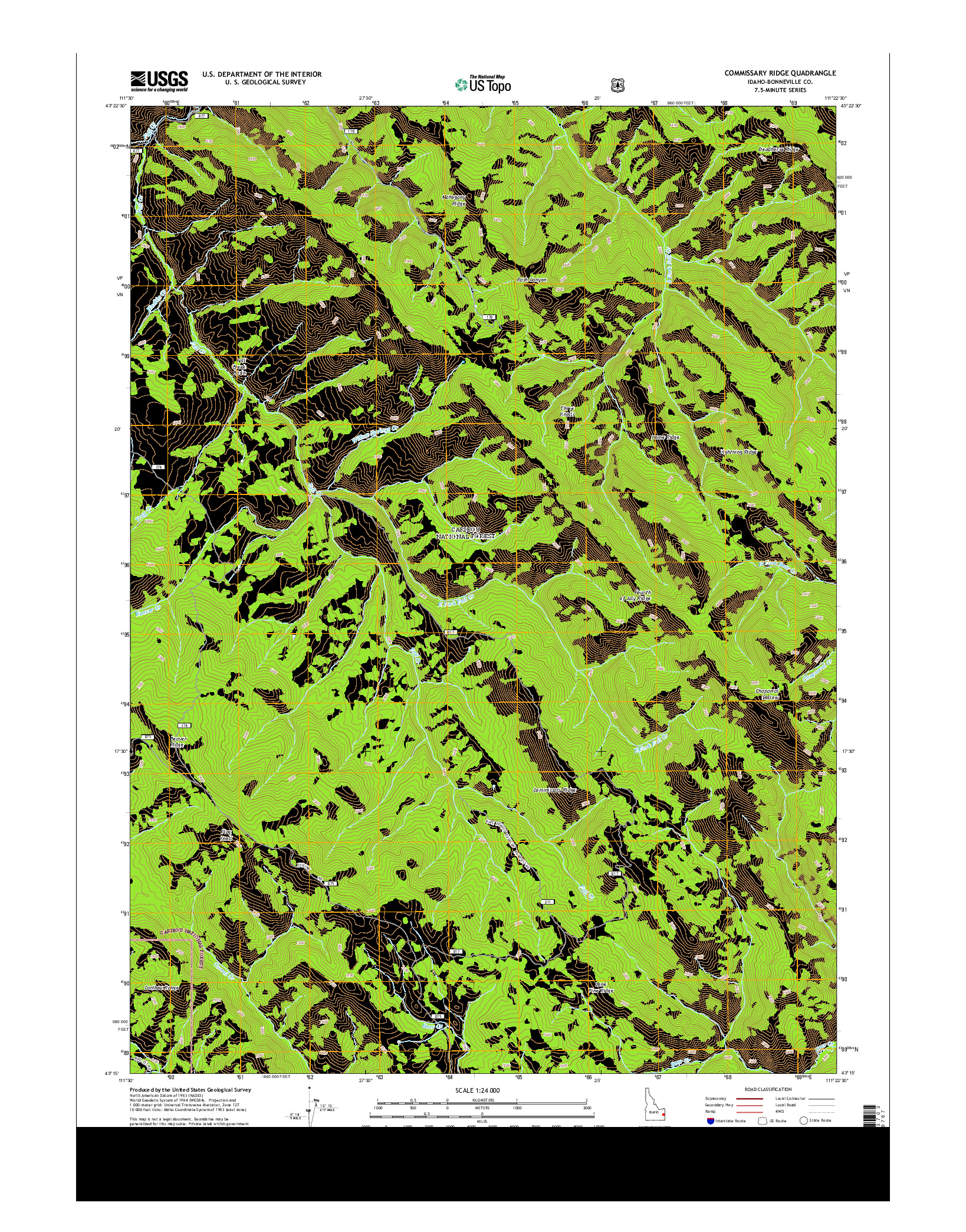 USGS US TOPO 7.5-MINUTE MAP FOR COMMISSARY RIDGE, ID 2013