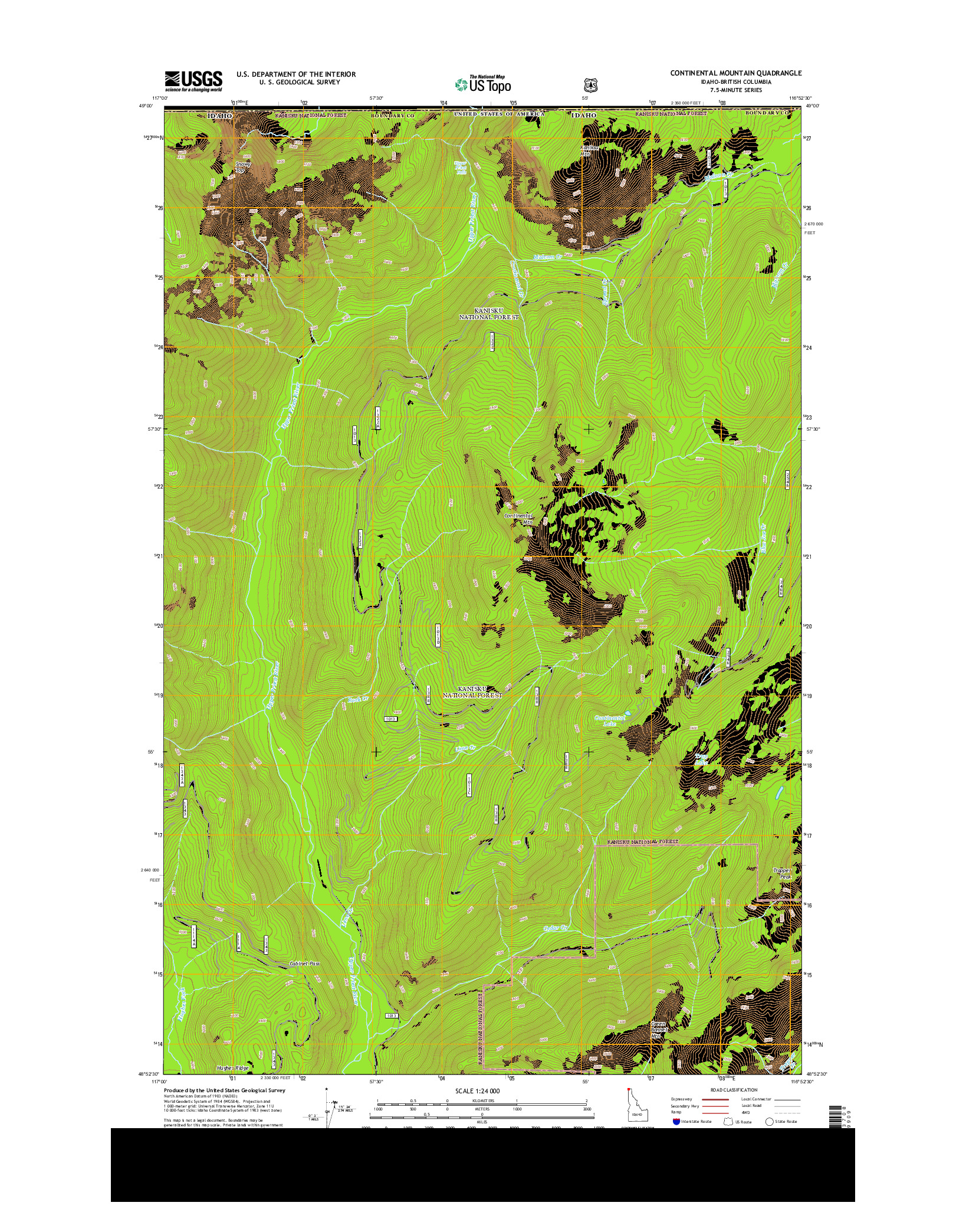 USGS US TOPO 7.5-MINUTE MAP FOR CONTINENTAL MOUNTAIN, ID-BC 2013