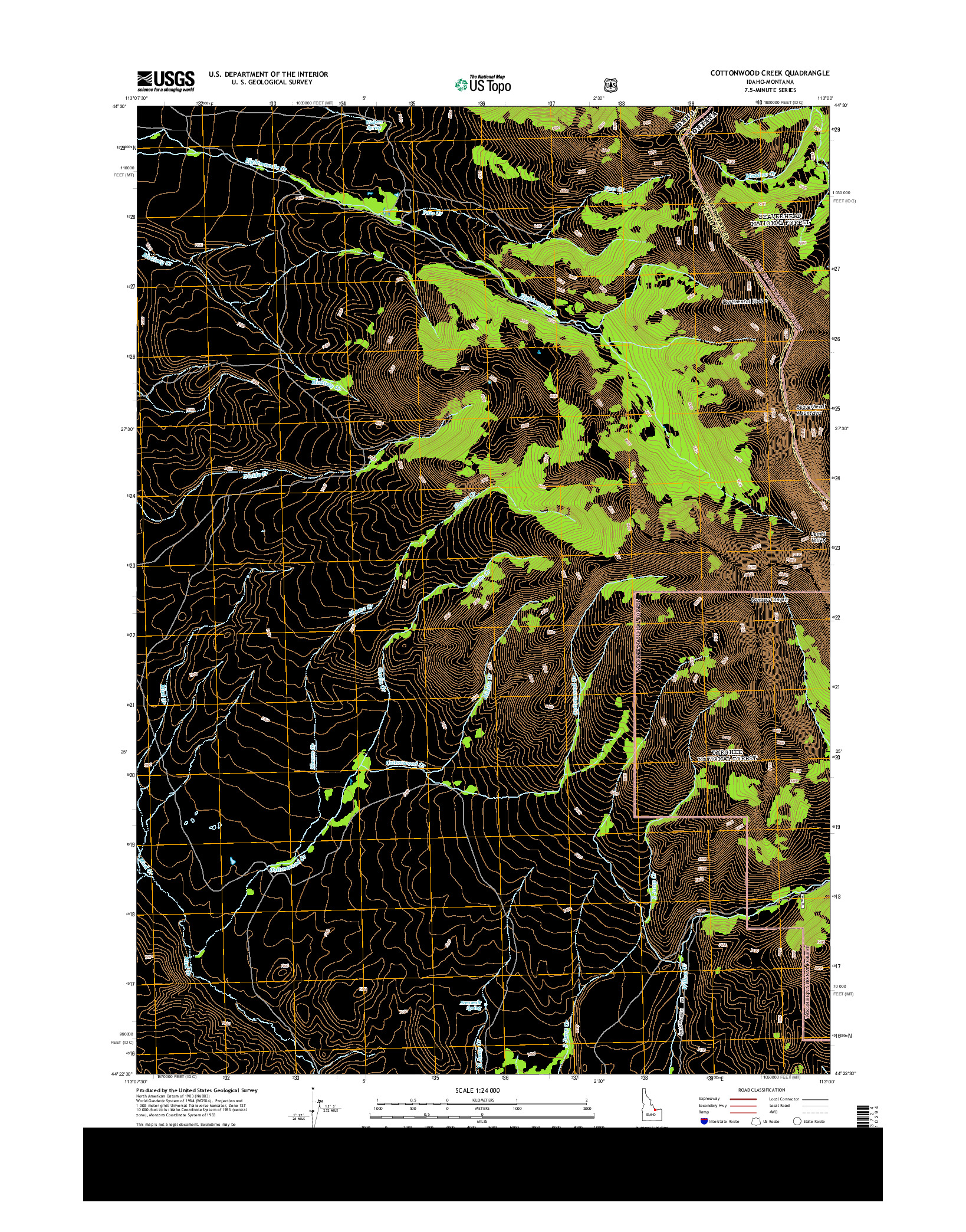 USGS US TOPO 7.5-MINUTE MAP FOR COTTONWOOD CREEK, ID-MT 2013