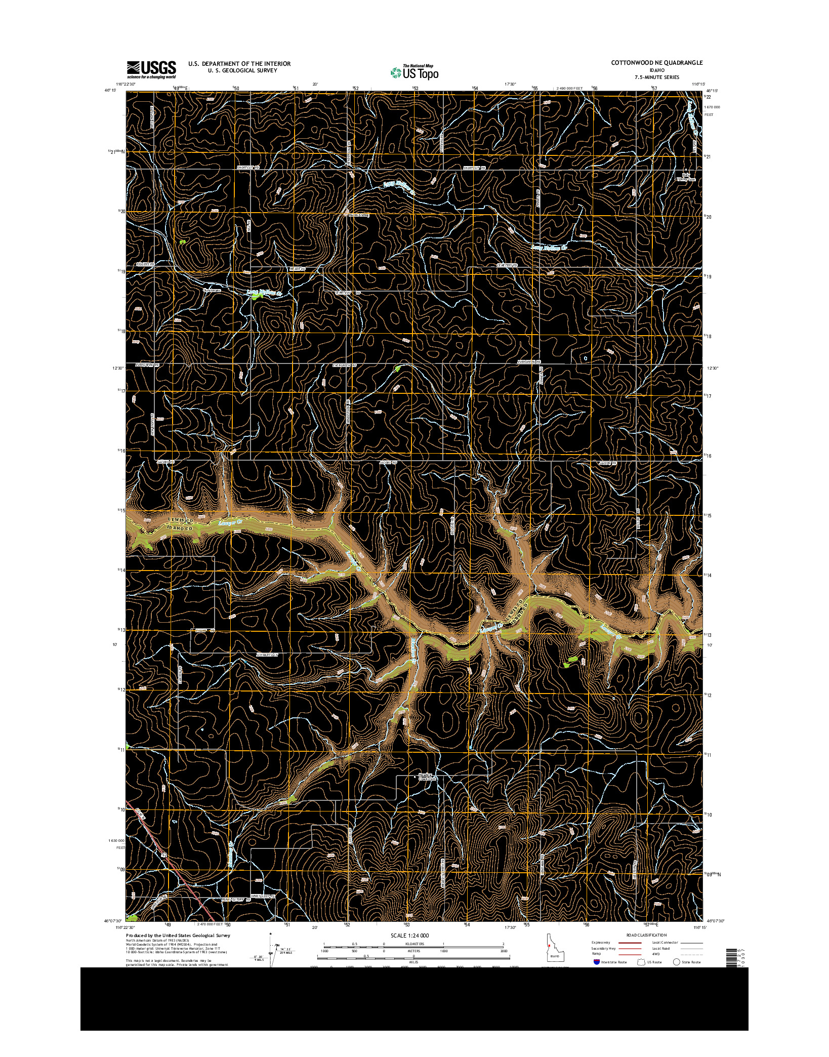 USGS US TOPO 7.5-MINUTE MAP FOR COTTONWOOD NE, ID 2013