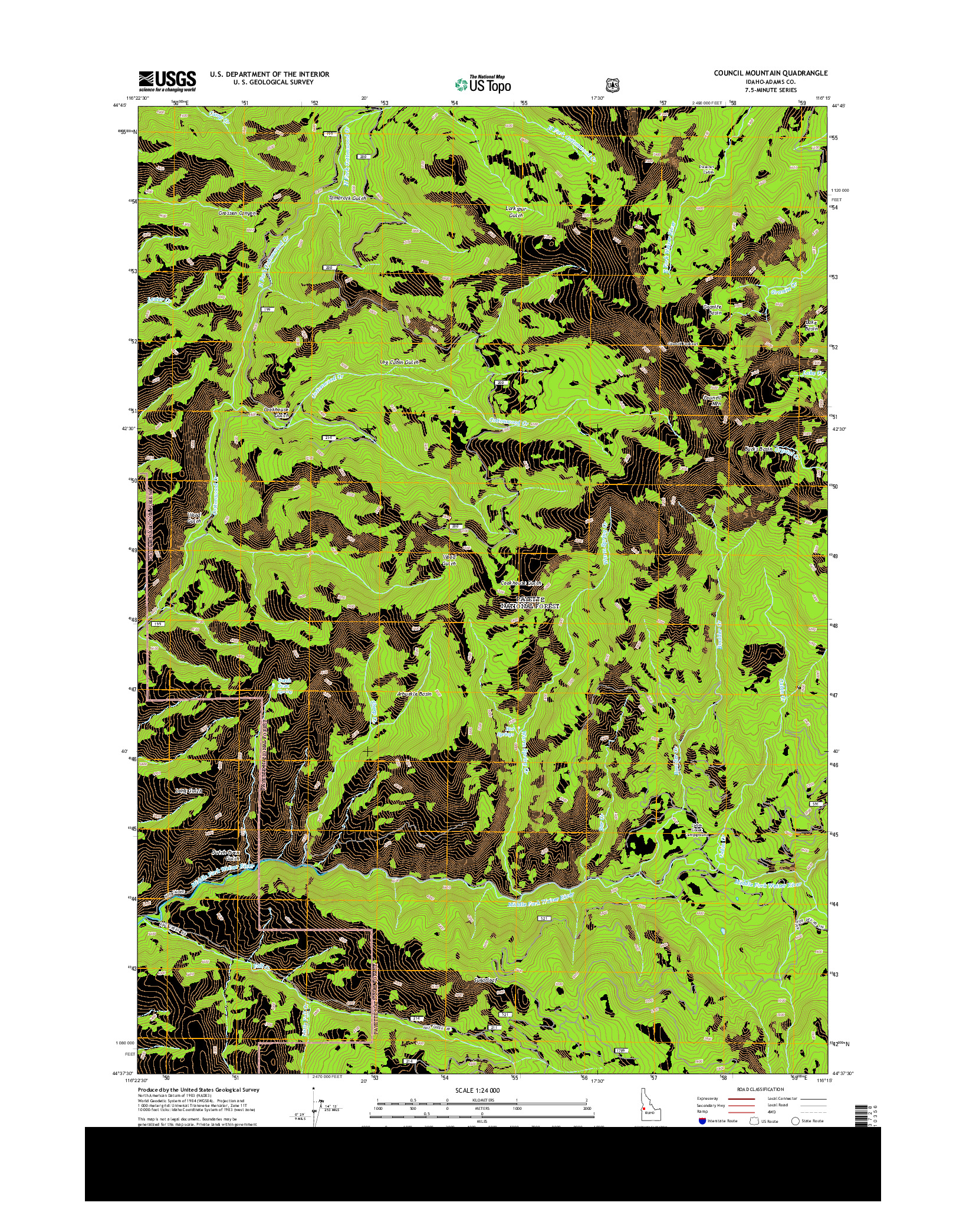 USGS US TOPO 7.5-MINUTE MAP FOR COUNCIL MOUNTAIN, ID 2013