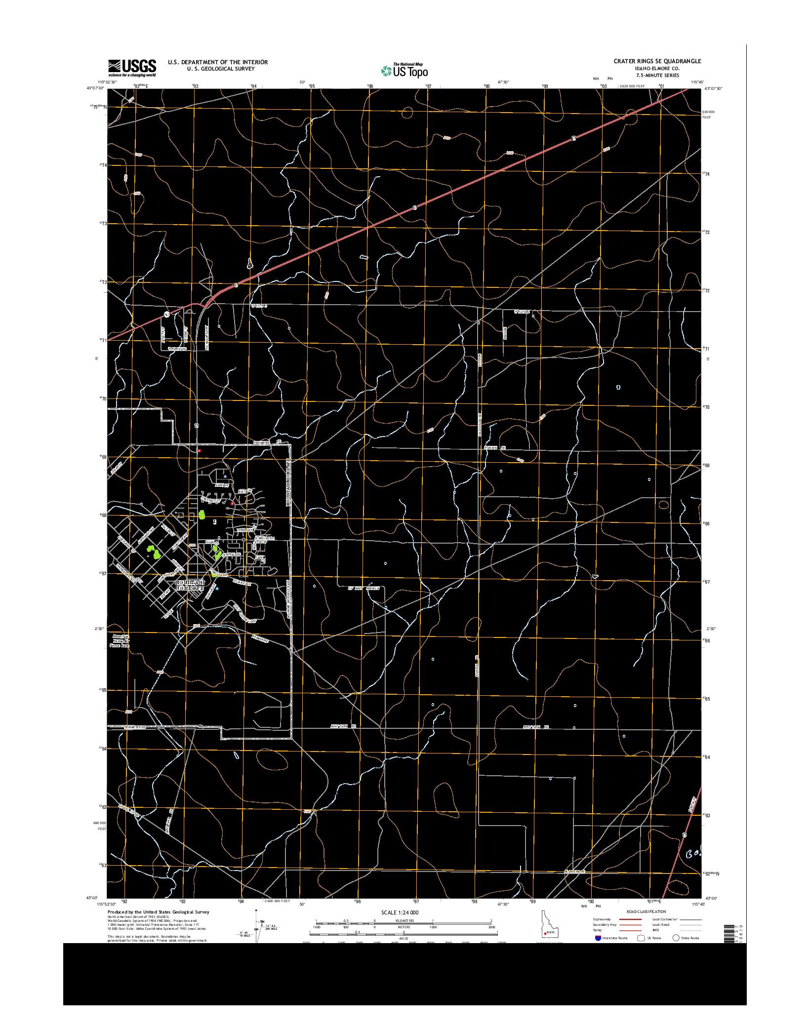 USGS US TOPO 7.5-MINUTE MAP FOR CRATER RINGS SE, ID 2013