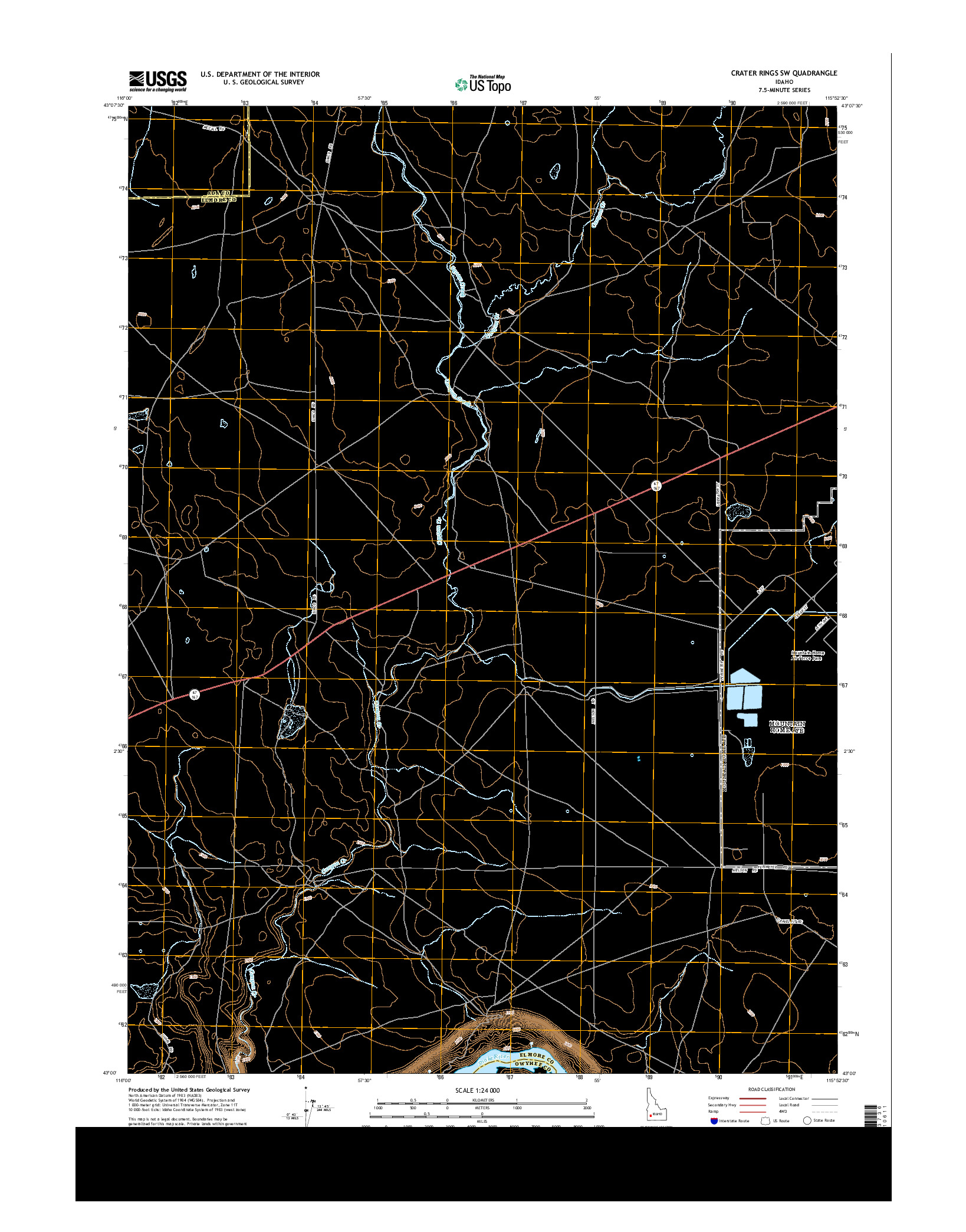 USGS US TOPO 7.5-MINUTE MAP FOR CRATER RINGS SW, ID 2013