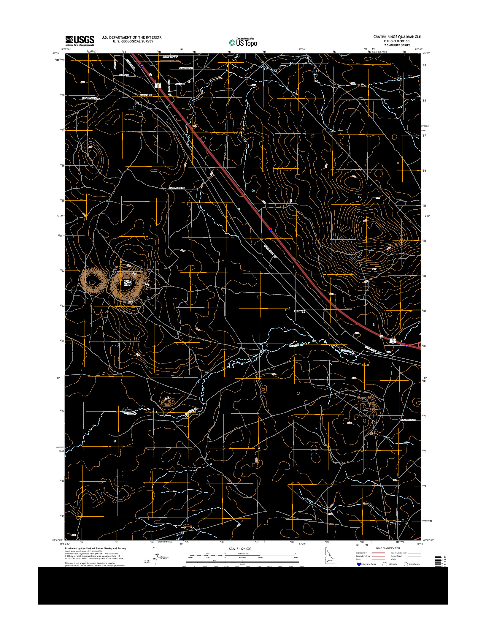 USGS US TOPO 7.5-MINUTE MAP FOR CRATER RINGS, ID 2013