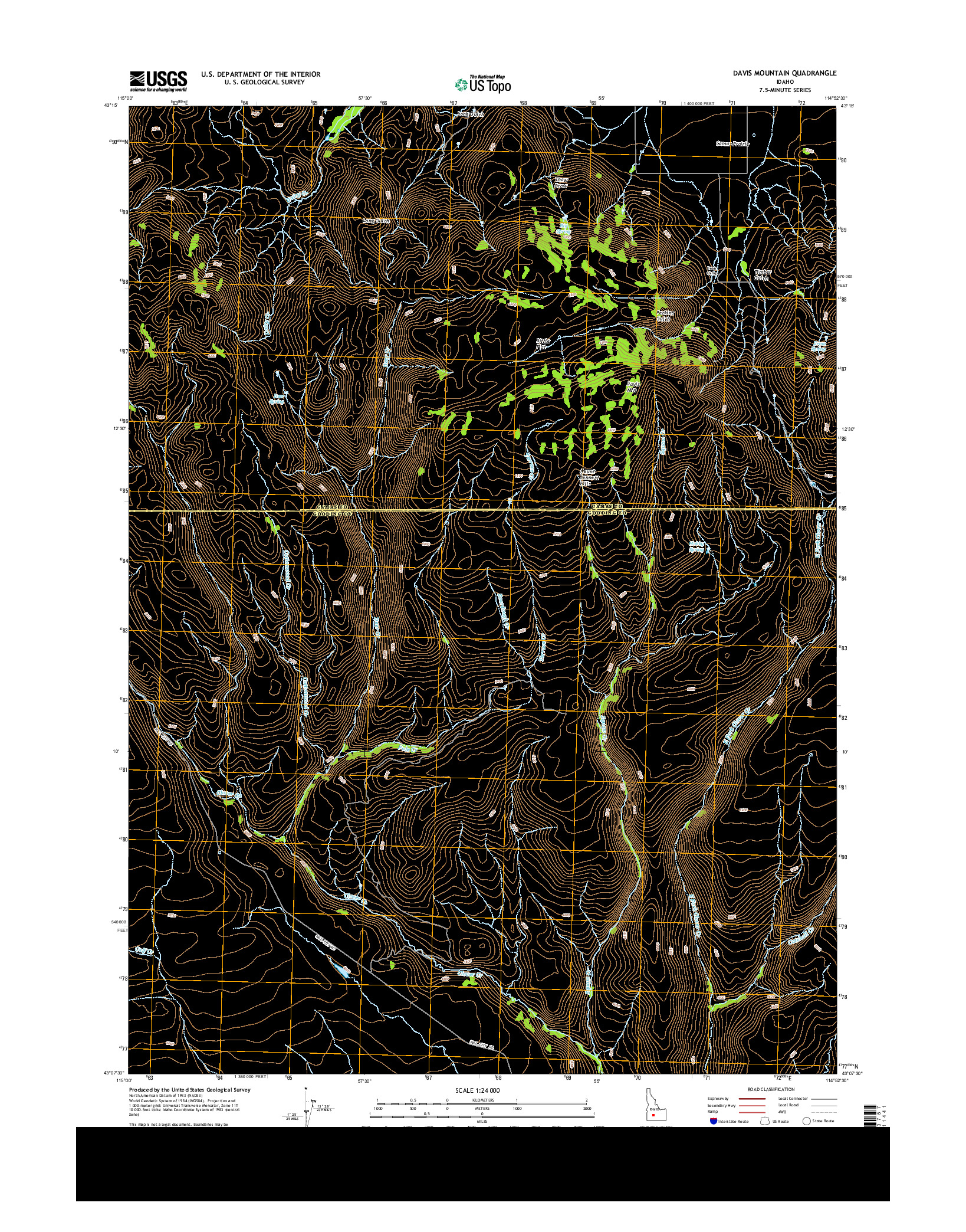 USGS US TOPO 7.5-MINUTE MAP FOR DAVIS MOUNTAIN, ID 2013